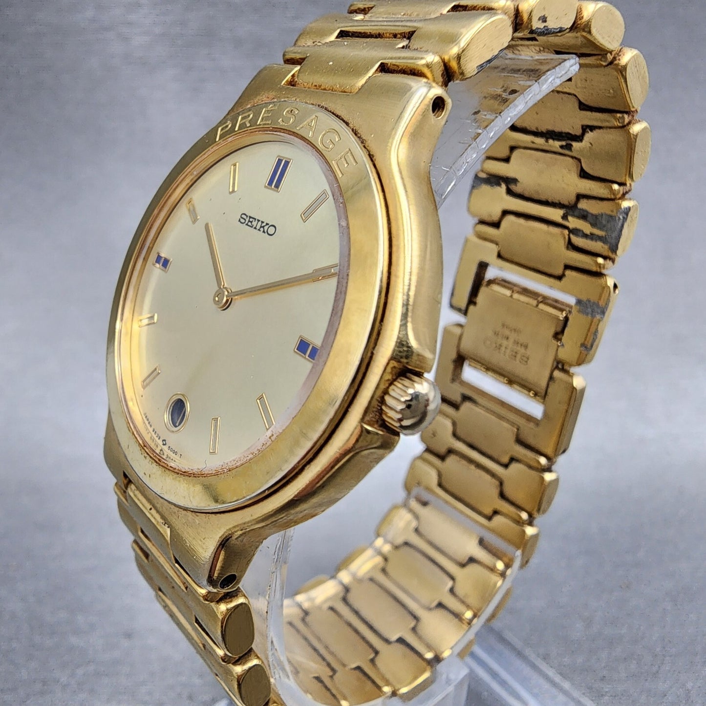 Seiko Presage Watch Men 33mm Champagne Dial Gold Tone Date Round New Battery