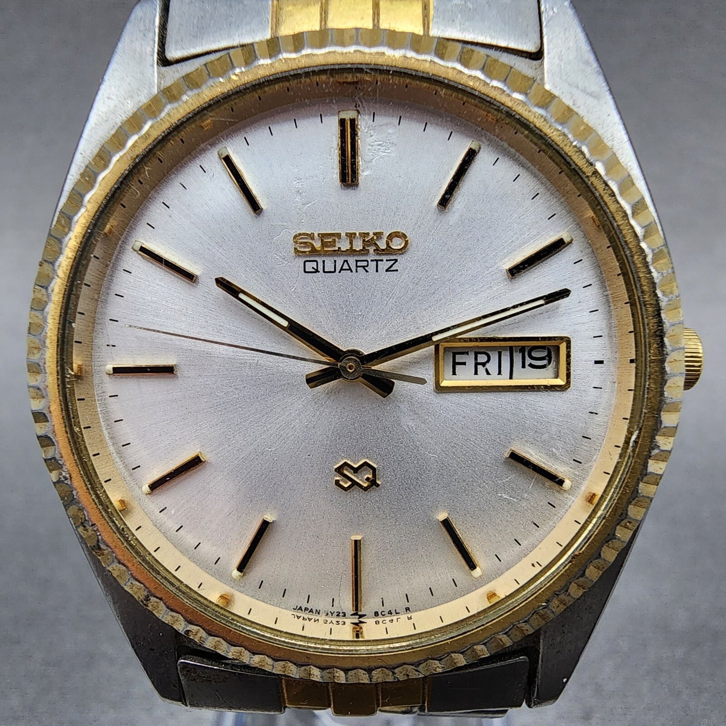 Seiko SQ President Watch Men 37mm Silver Dial Two Tone Daydate 5y23-8a69 New Bat