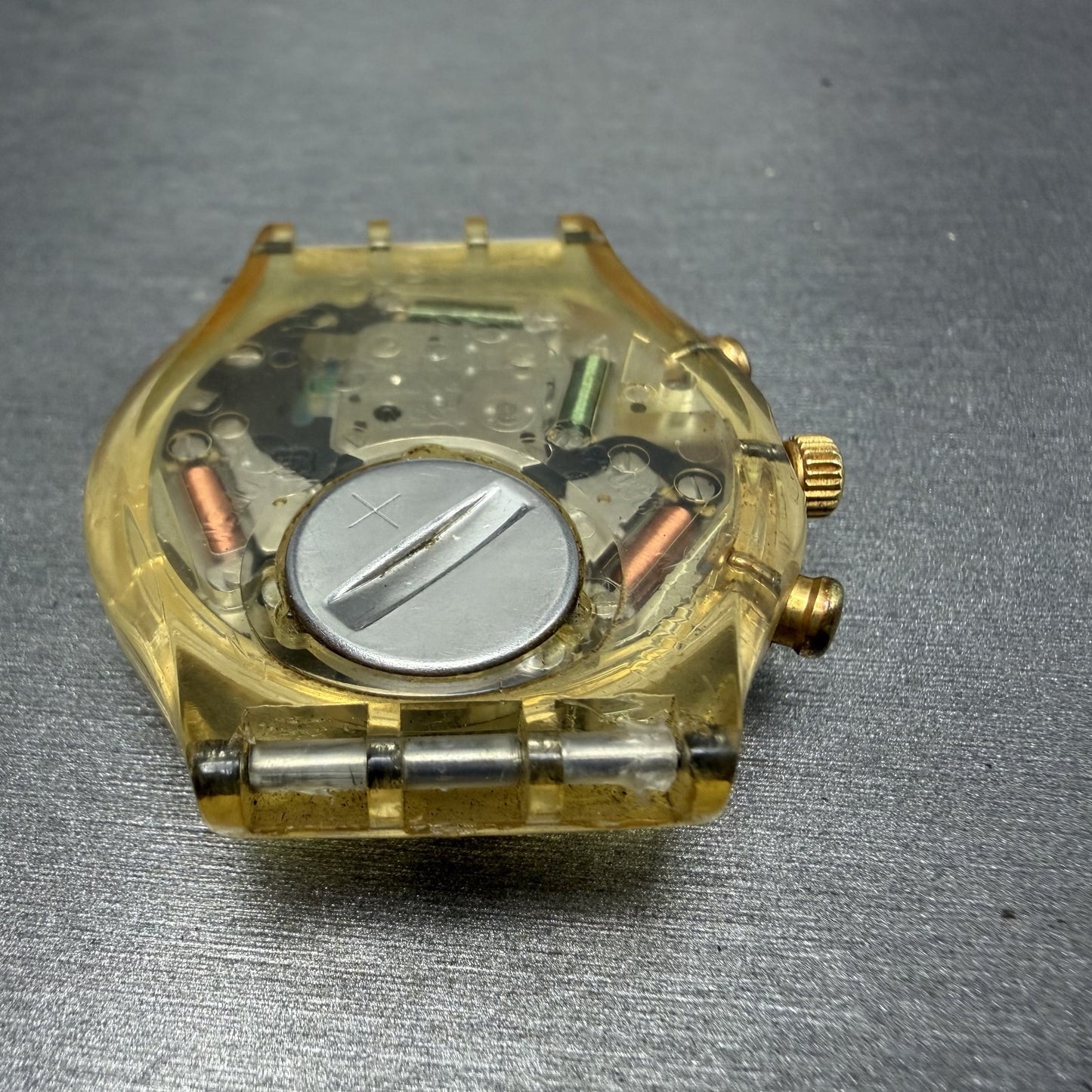 Swatch Chrono Blue Horizon Watch Men 37mm Cream Dial Clear Round New Batt SCK1089