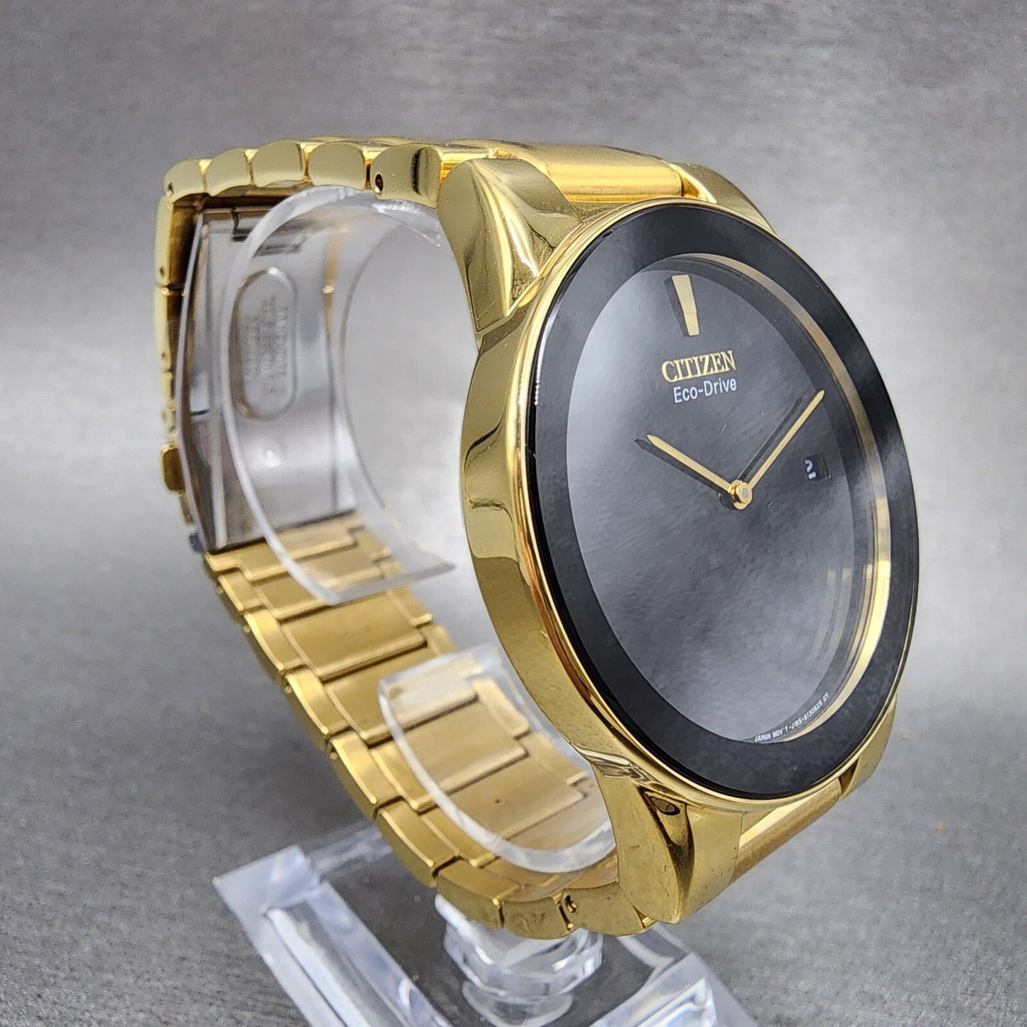 Citizen Axiom Eco-Drive Watch Men 40mm Black Dial Gold Tone Date Round Runs