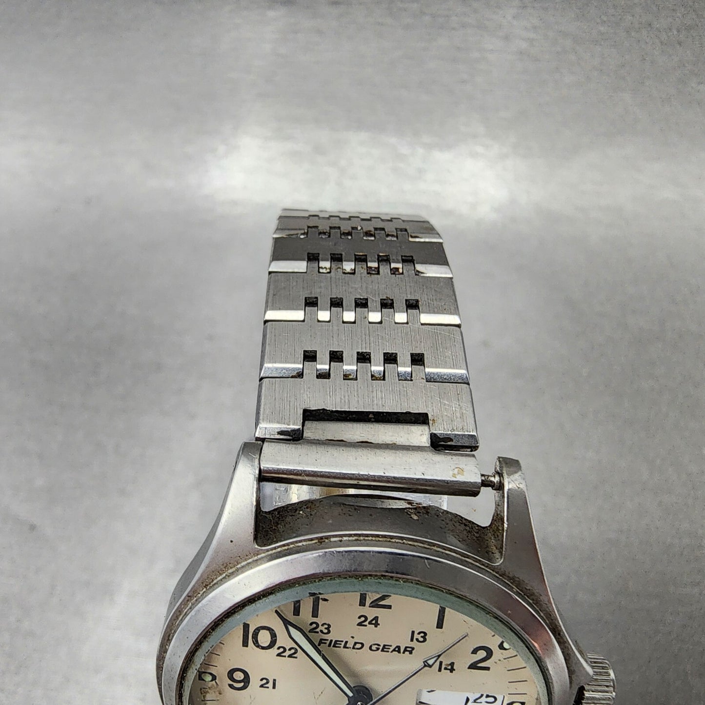 Seiko ALBA Field Gear Watch Men 35mm Cream Dial Silver Daydate V743-8000 PARTS