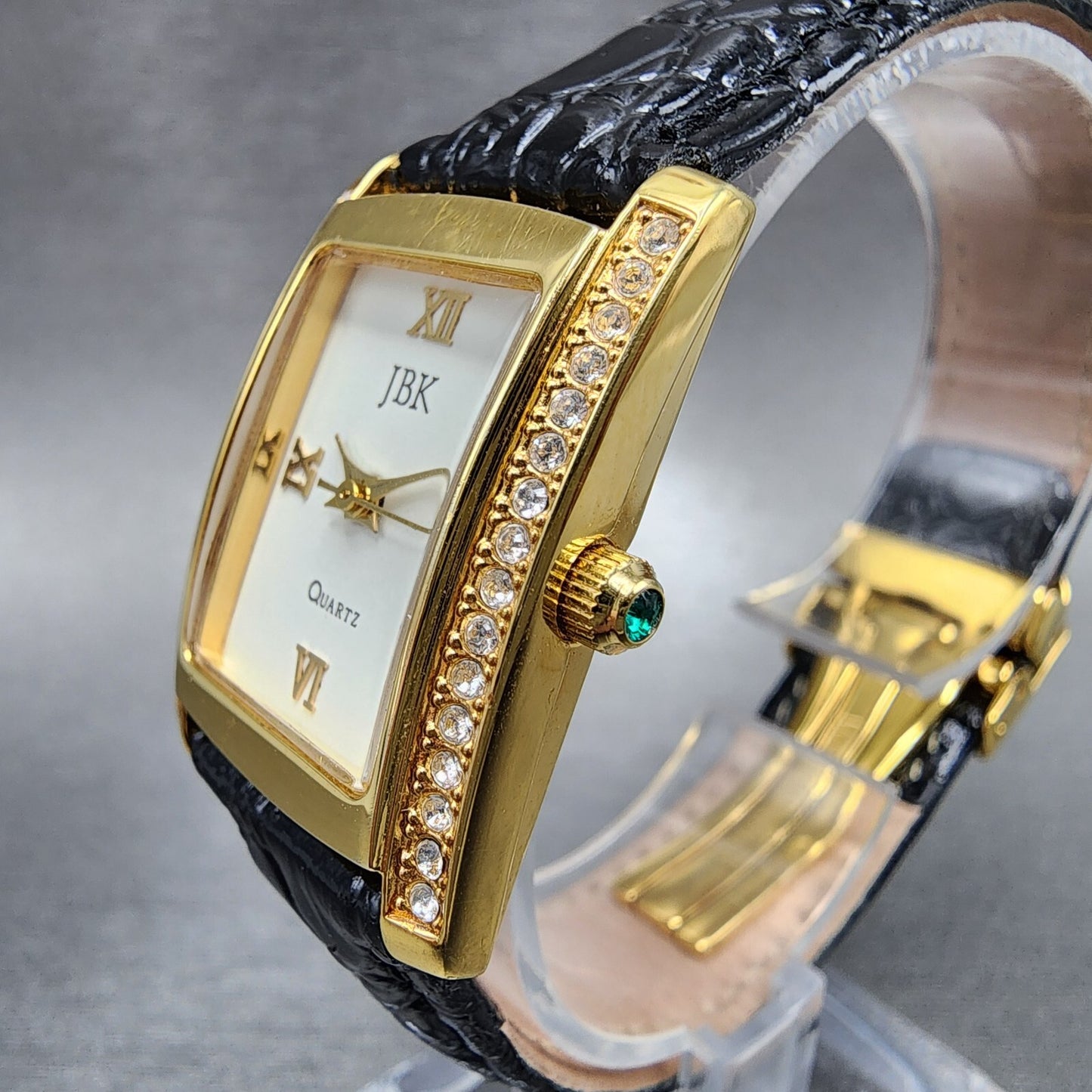 JBK Jacqueline Kennedy Tank Watch Women 22mm White Dial Gold Tone Rectangle Runs
