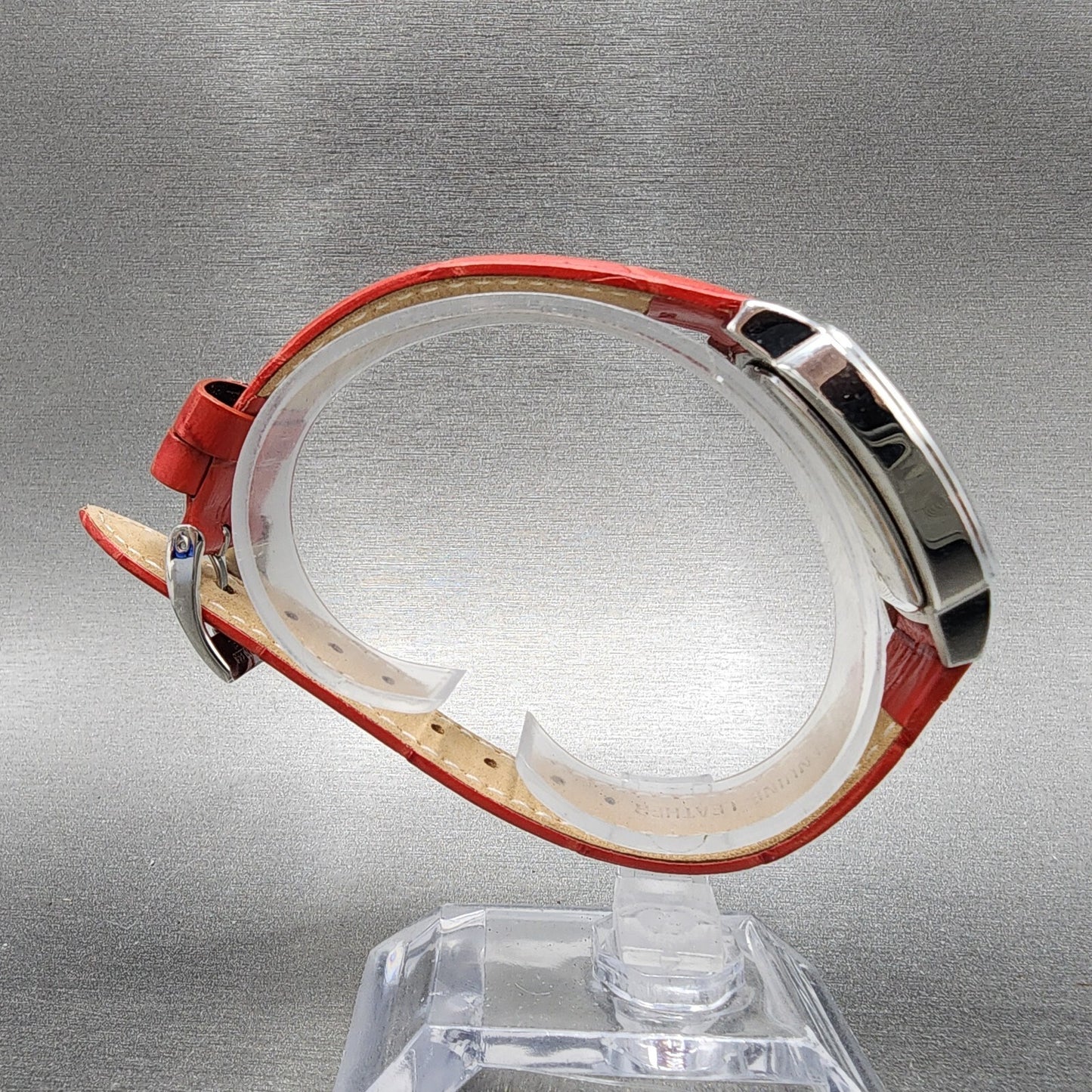 Orvis Watch Women 30mm Silver Dial Silver Tone Rectangle Red Band New Battery