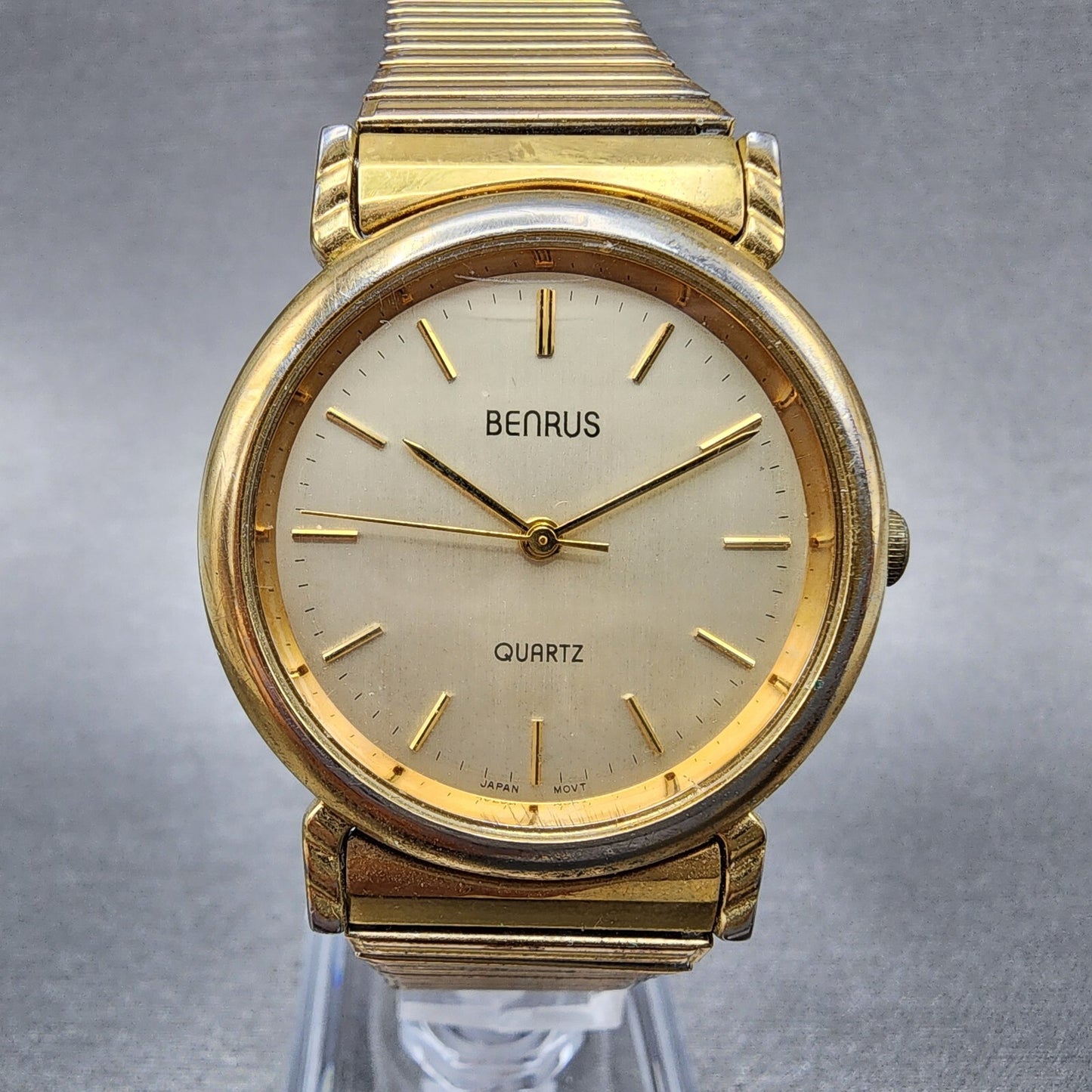 VTG Benrus Watch Men 32mm Champagne Dial Gold Tone Round New Battery