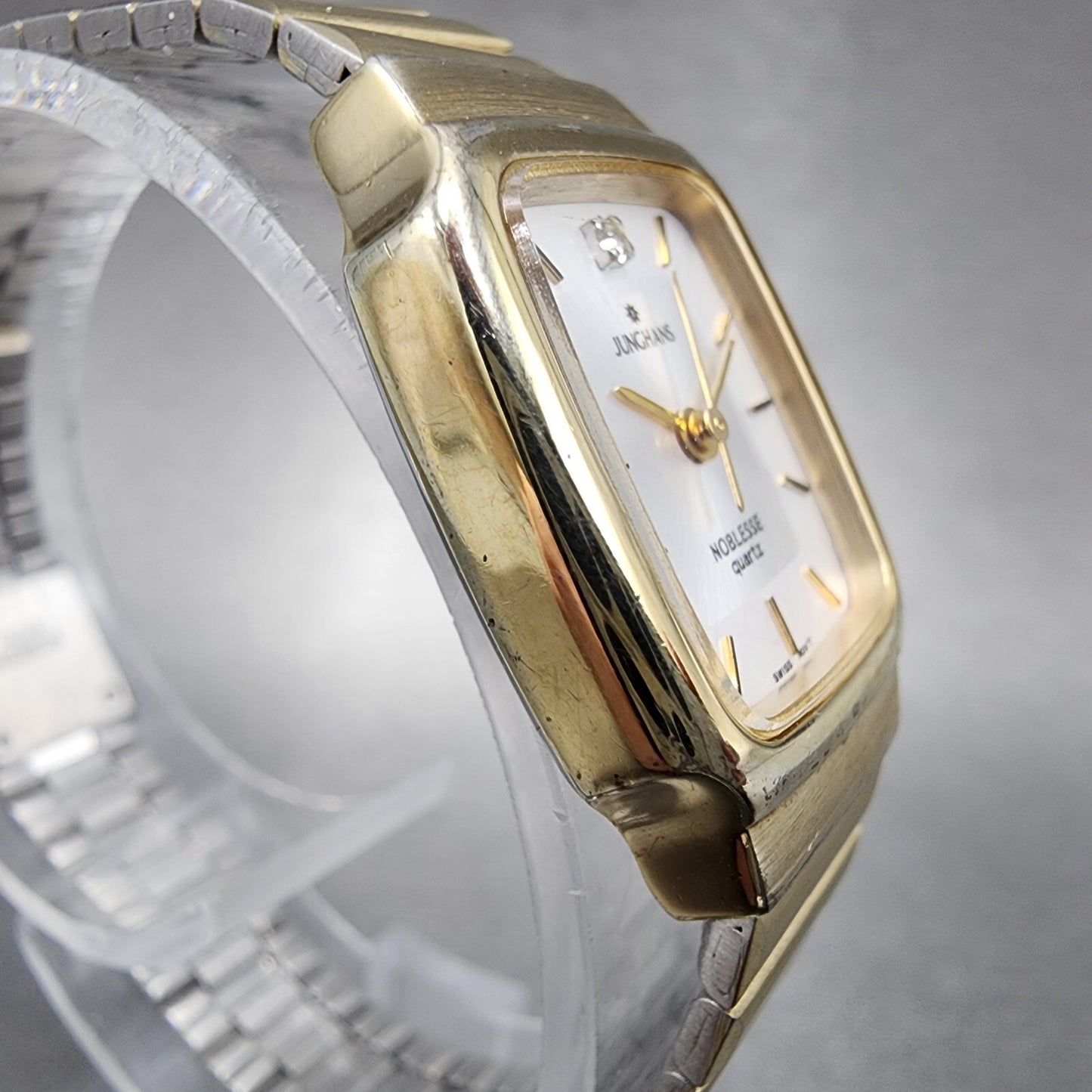Junghans Noblesse Watch Women 19mm White Dial Gold Tone Rectangle New Battery