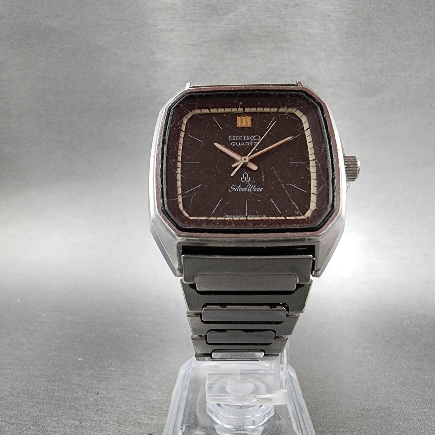 Seiko Silverwave Watch Men 33mm Brown Dial Steel Octagon 8221-5010 New Batt