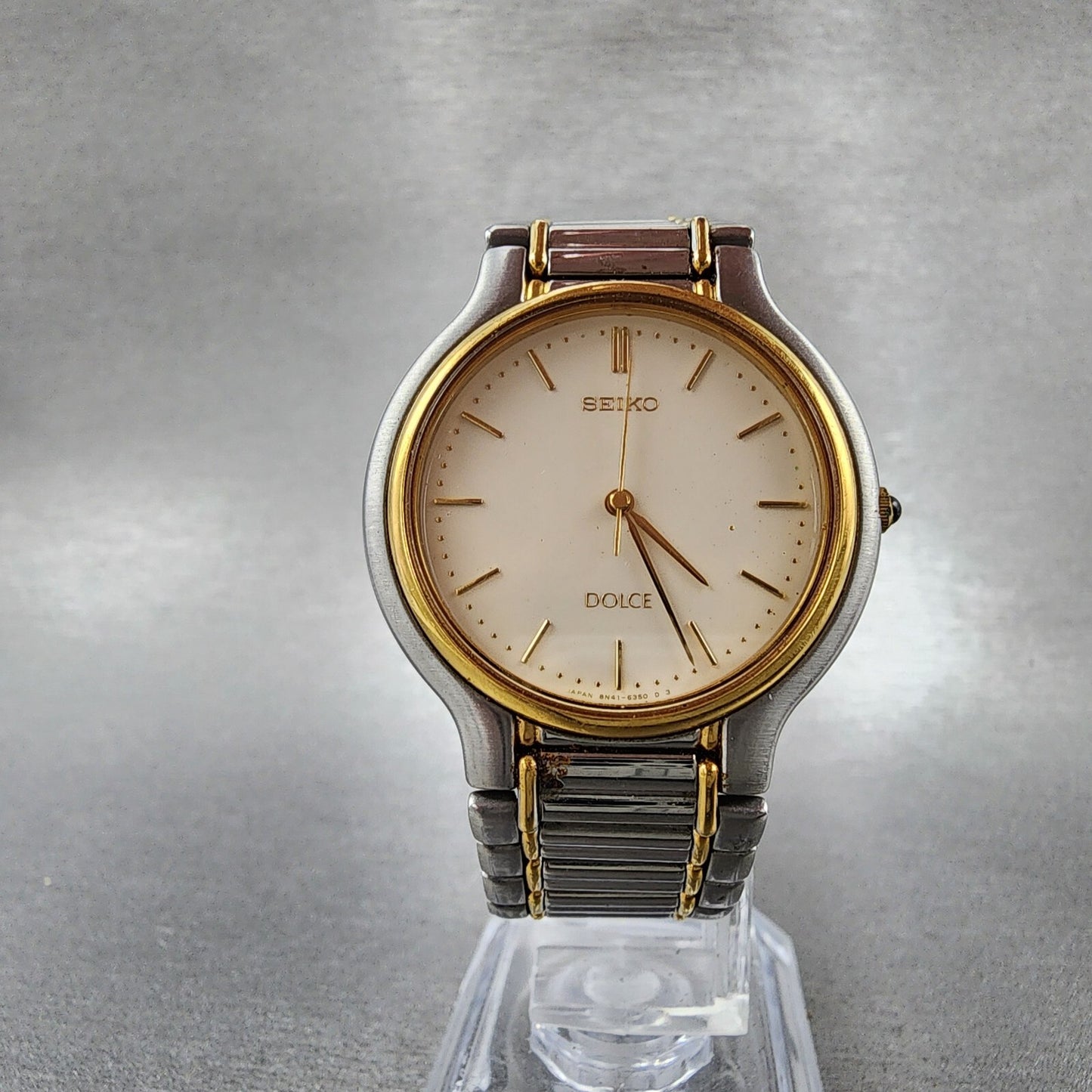 Seiko Dolce Watch Men 32mm Cream Dial Two Tone 8n41-6230 New Battery READ!
