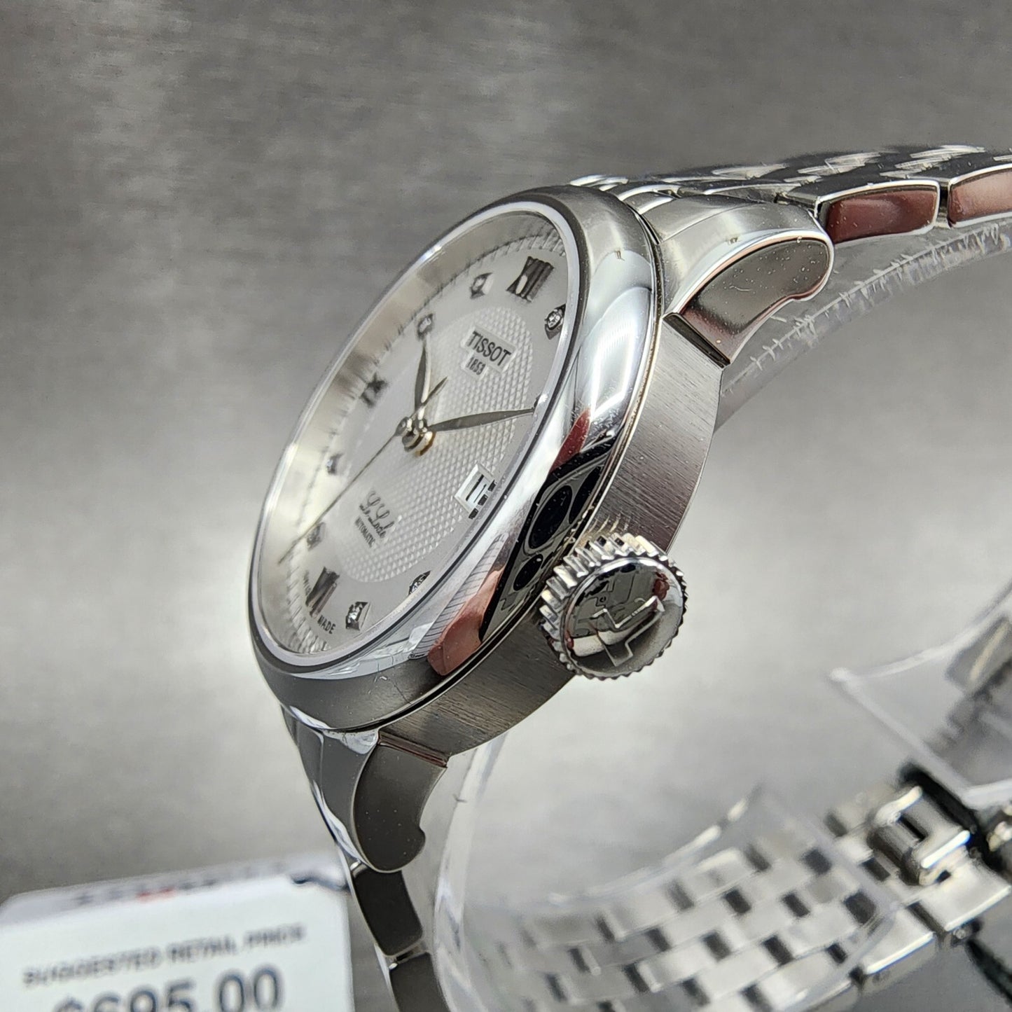 Tissot Le Locle Automatic Watch Women 29mm Silver Dial Diamond Accent Date Steel