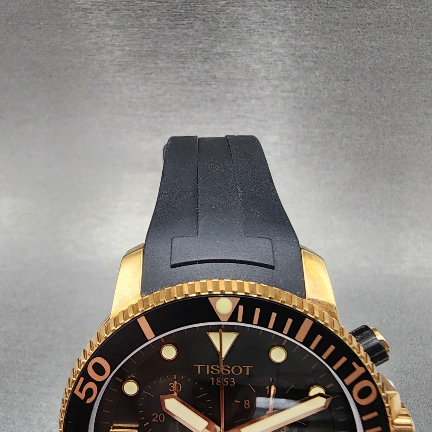 Tissot Seastar Chronograph Watch Men 45mm Black Dial Rose Gold Tone Date Works