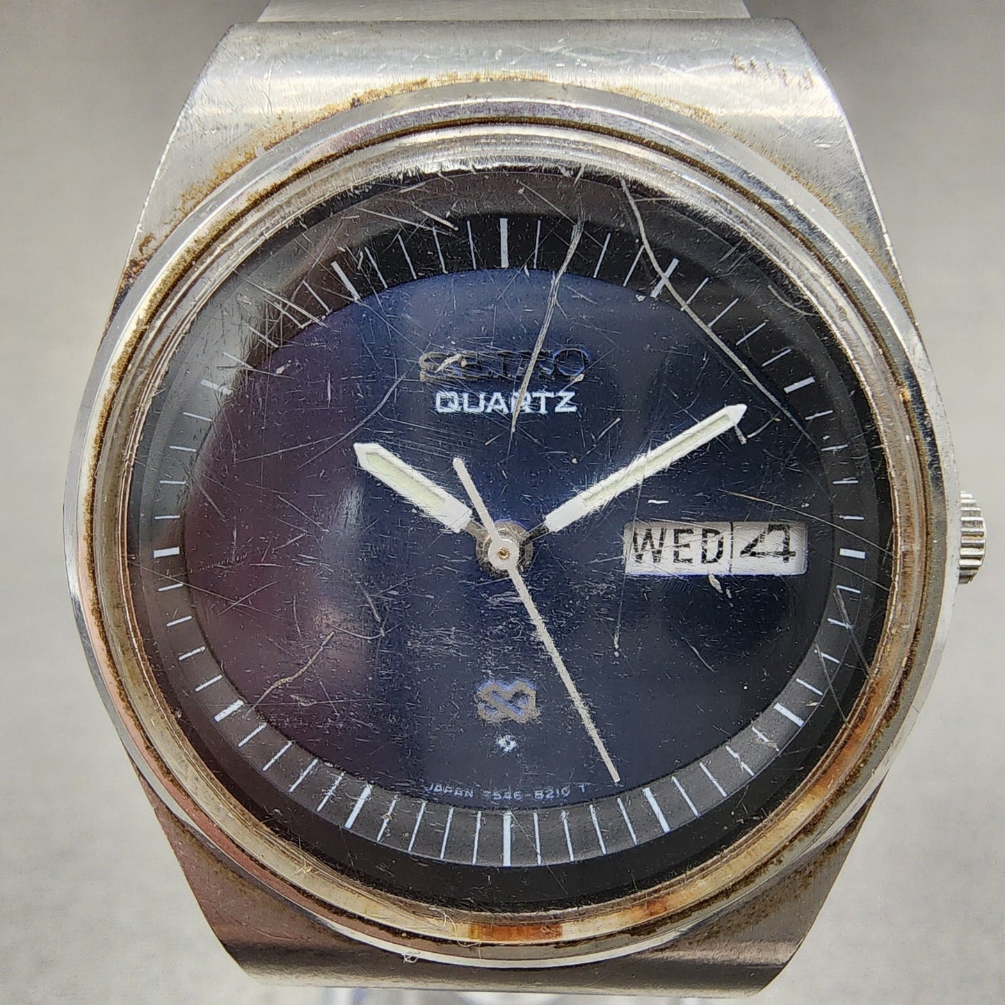 Seiko SQ Watch Men 35mm Blue Dial Silver Tone Daydate 7546-8200 New Battery