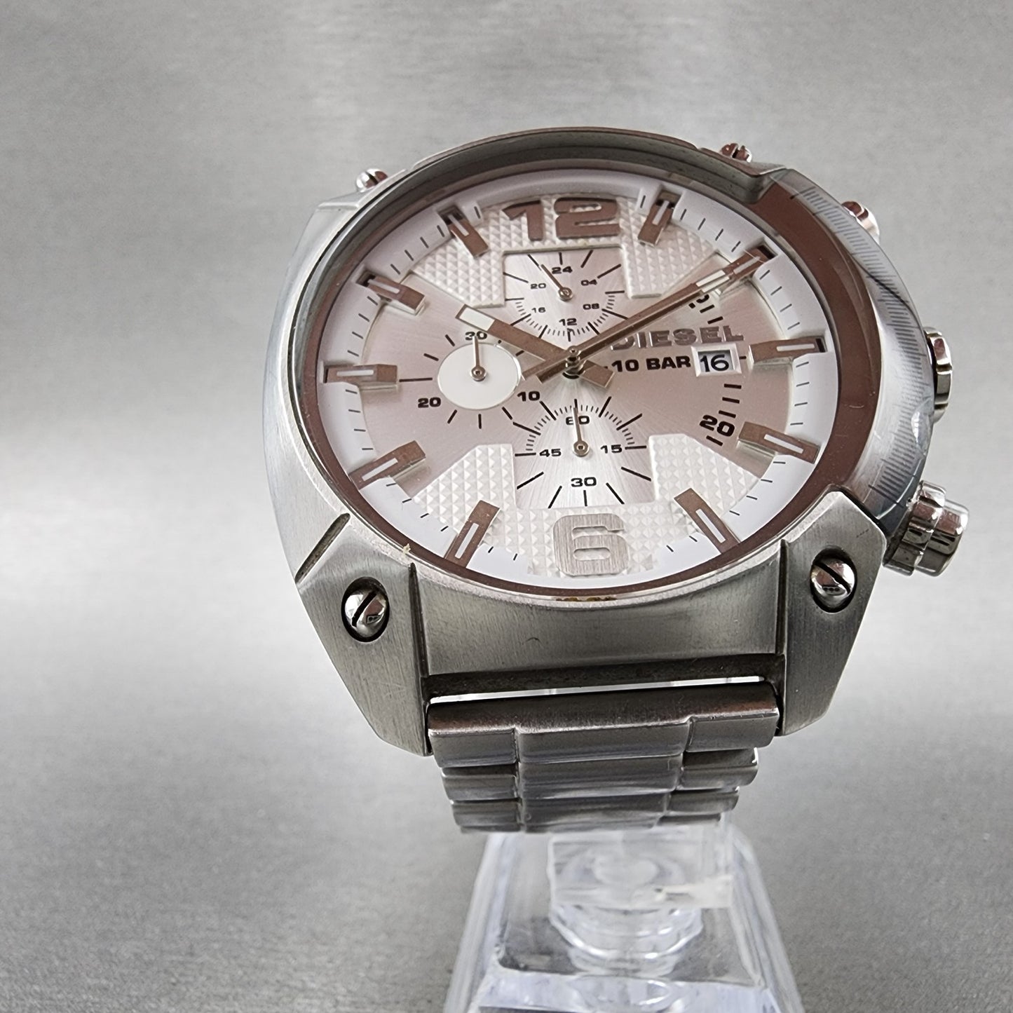 Diesel Overflow Chronograph Watch Men 50mm White Dial Steel Date Round New Batt