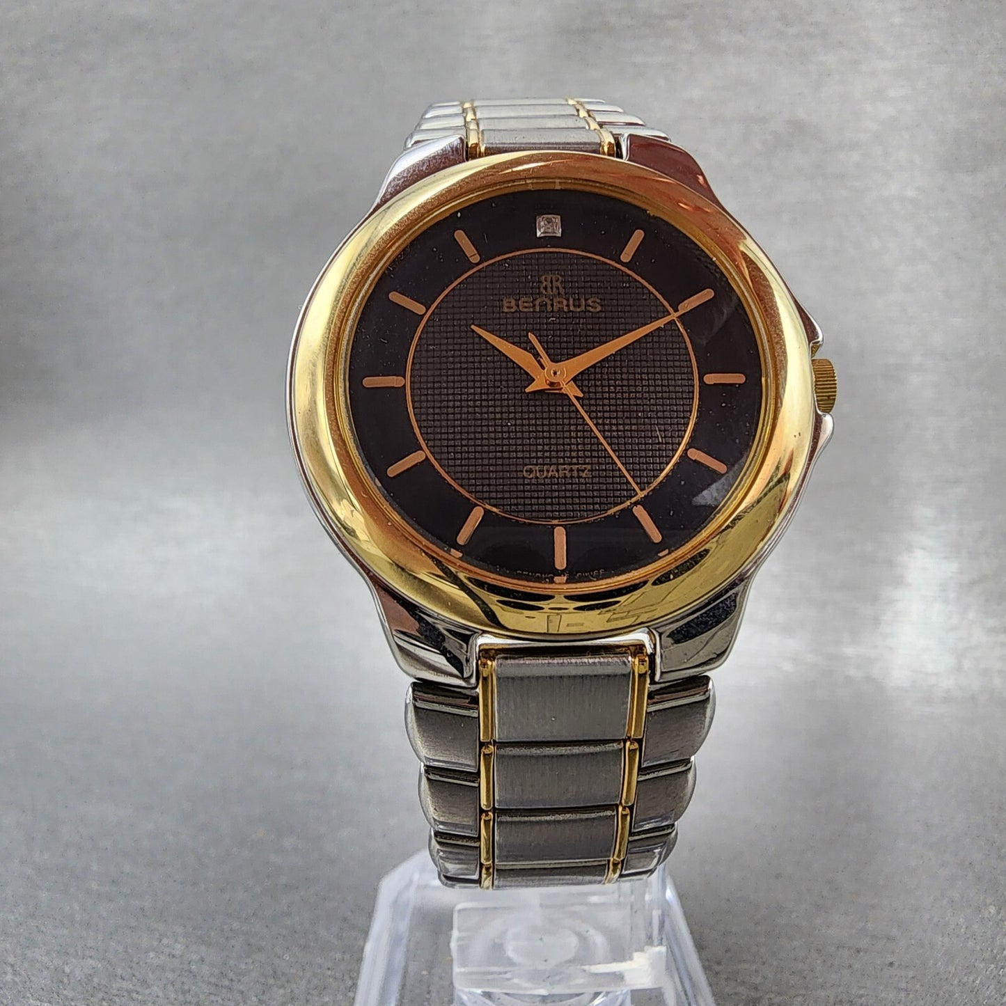 Benrus Watch Men 33mm Black Dial Two Tone Round NOS W/Box 109.579.2 PARTS