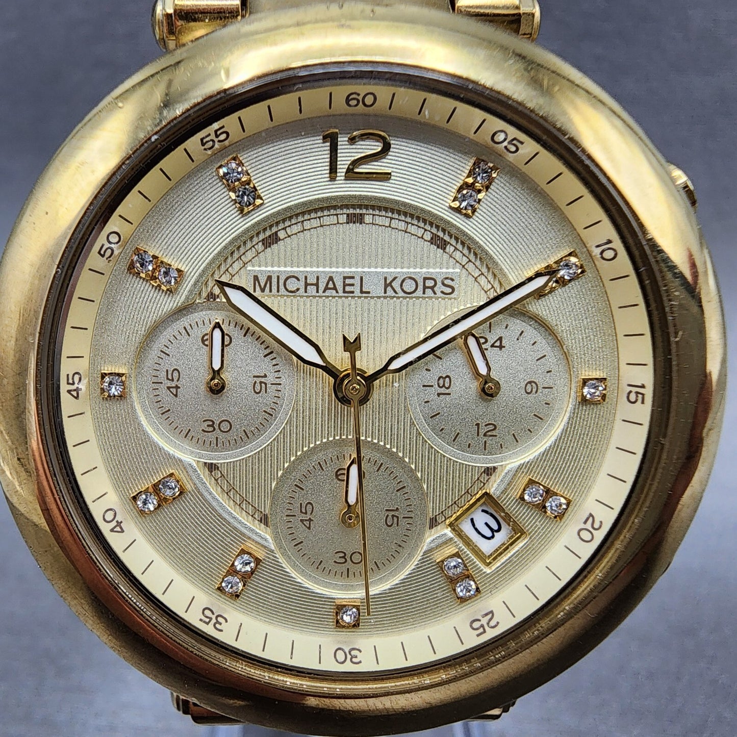Michael Kors Parker Watch Women 39mm Champagne Dial Gold Tone Chronograph NewBat