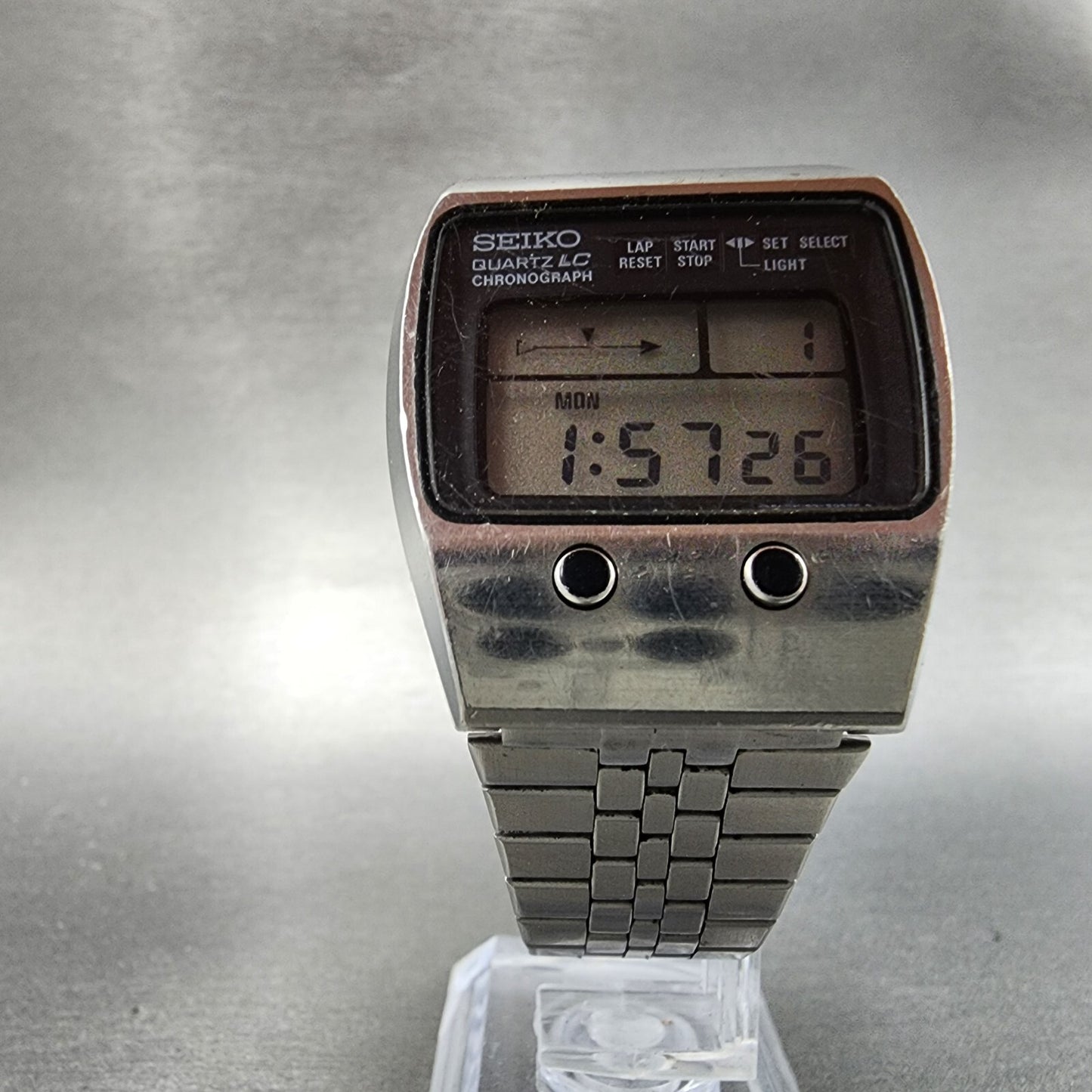 VTG Seiko Digital Watch Men 35mm Silver Tone Chronograph M159-5059 New Battery