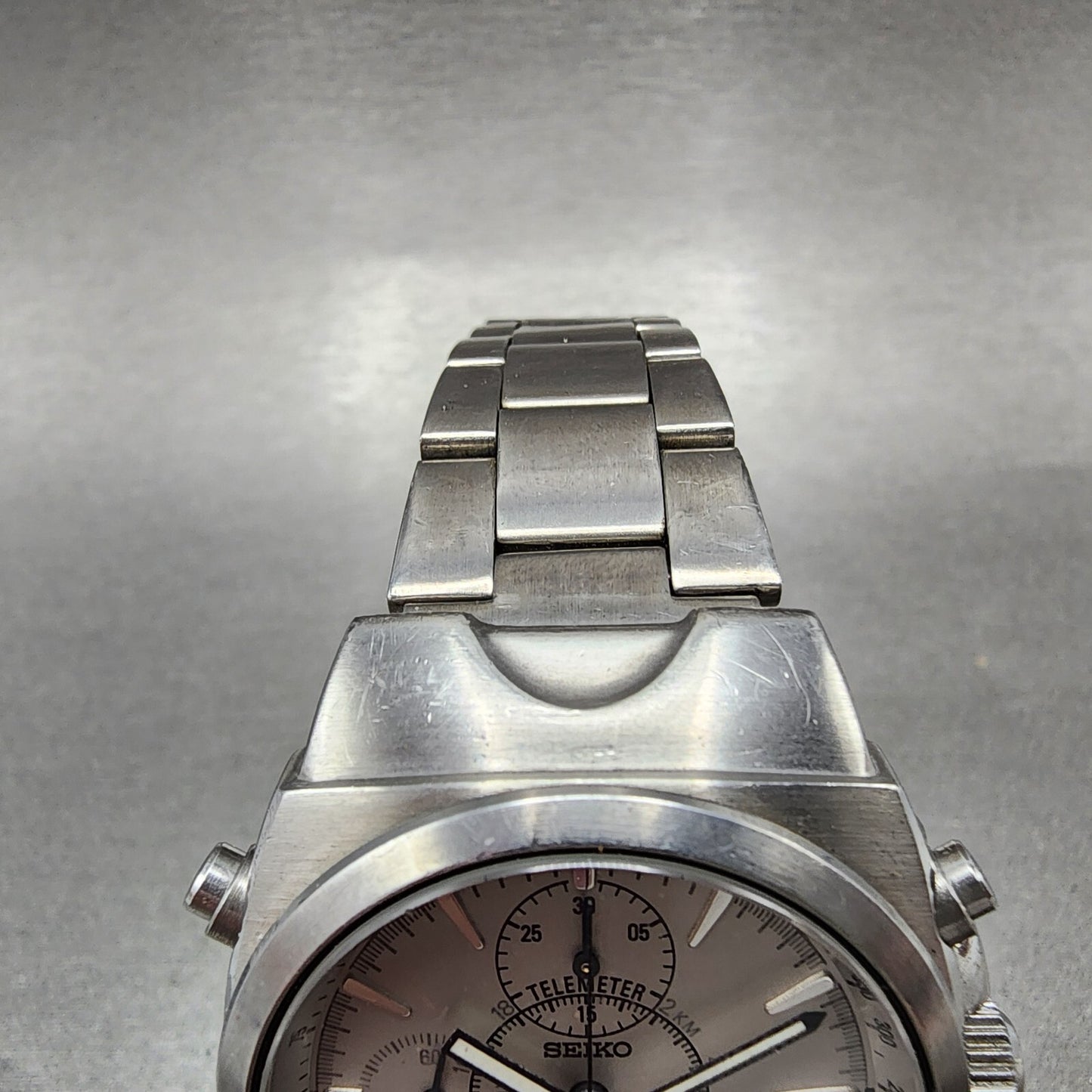 Seiko Chronograph Watch Men 38mm Gray Dial Silver Tone Date 7t32-9000 New Batt