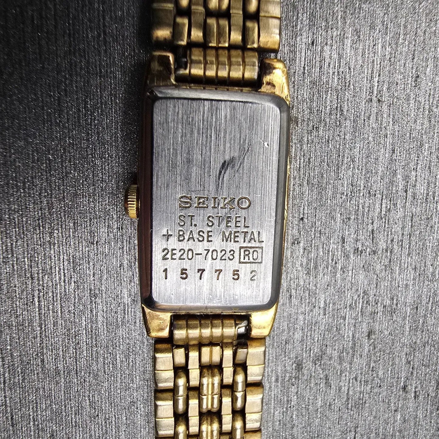 Seiko Watch Women 13mm Gold Dial Gold Tone Rectangle 2E20-7023 New Battery VTG10