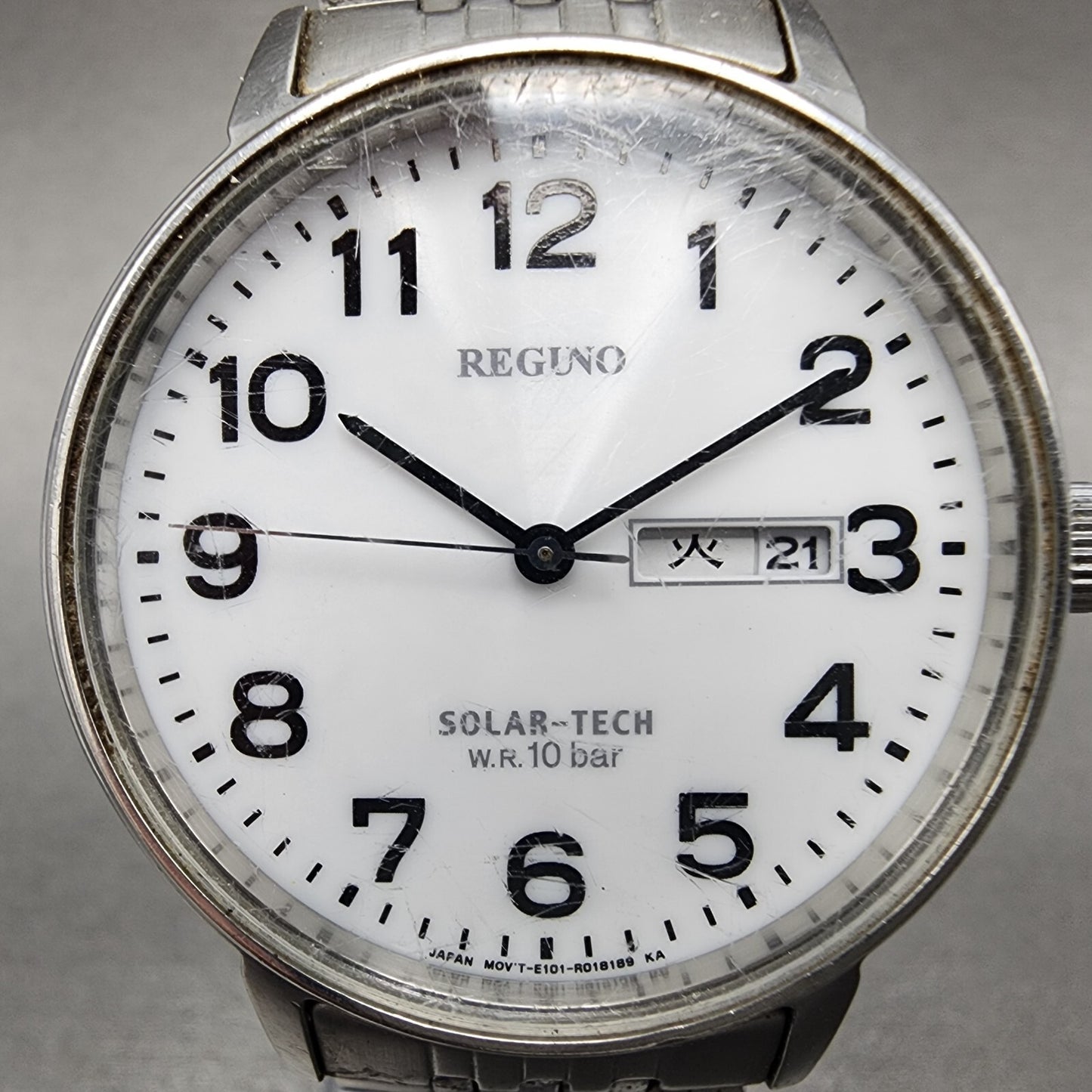 Citizen Reguno Solar Watch Men 38mm White Dial Steel Daydate E101-R005316 Runs