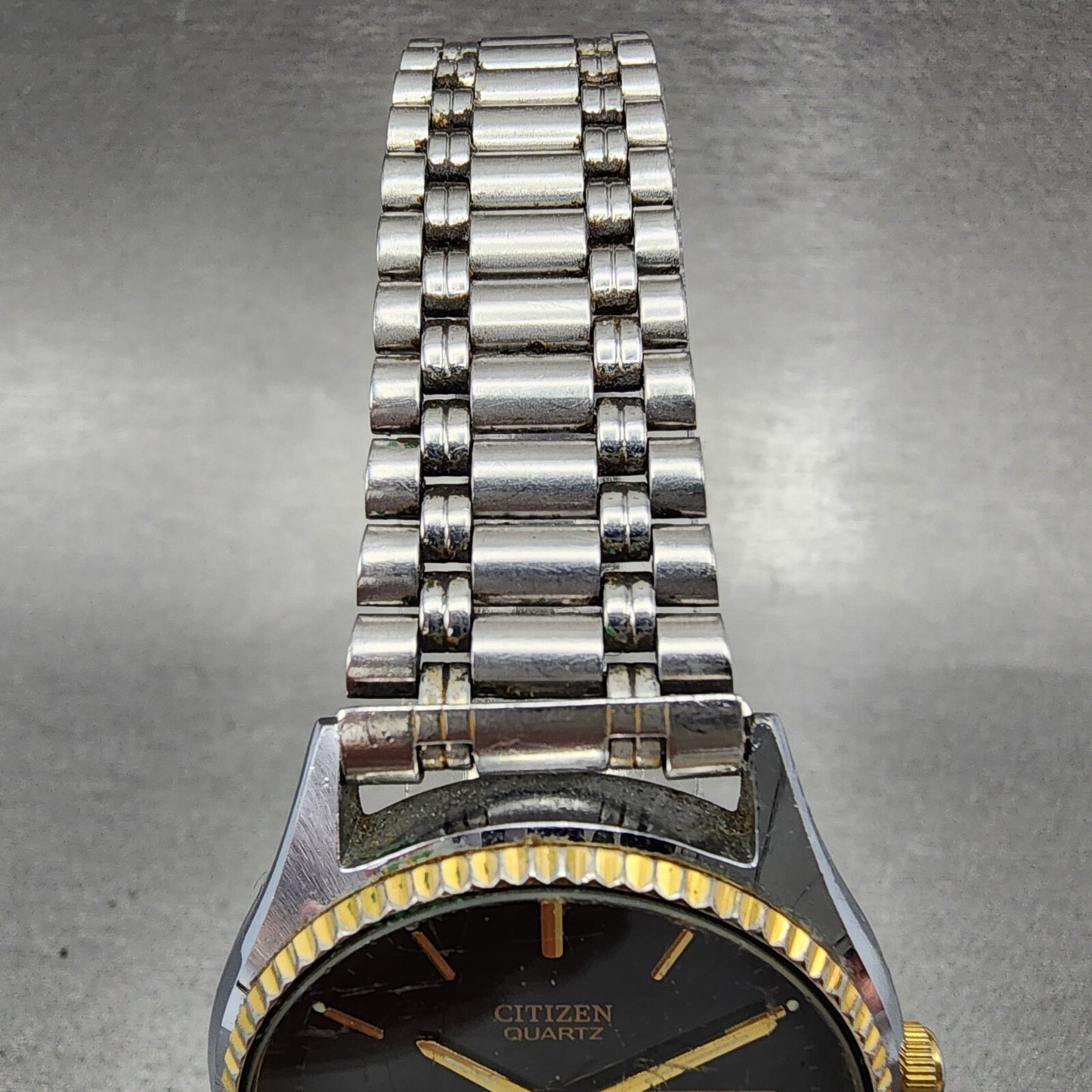 Citizen CQ Watch Men 35mm Black Dial Two Tone Daydate Round New Battery