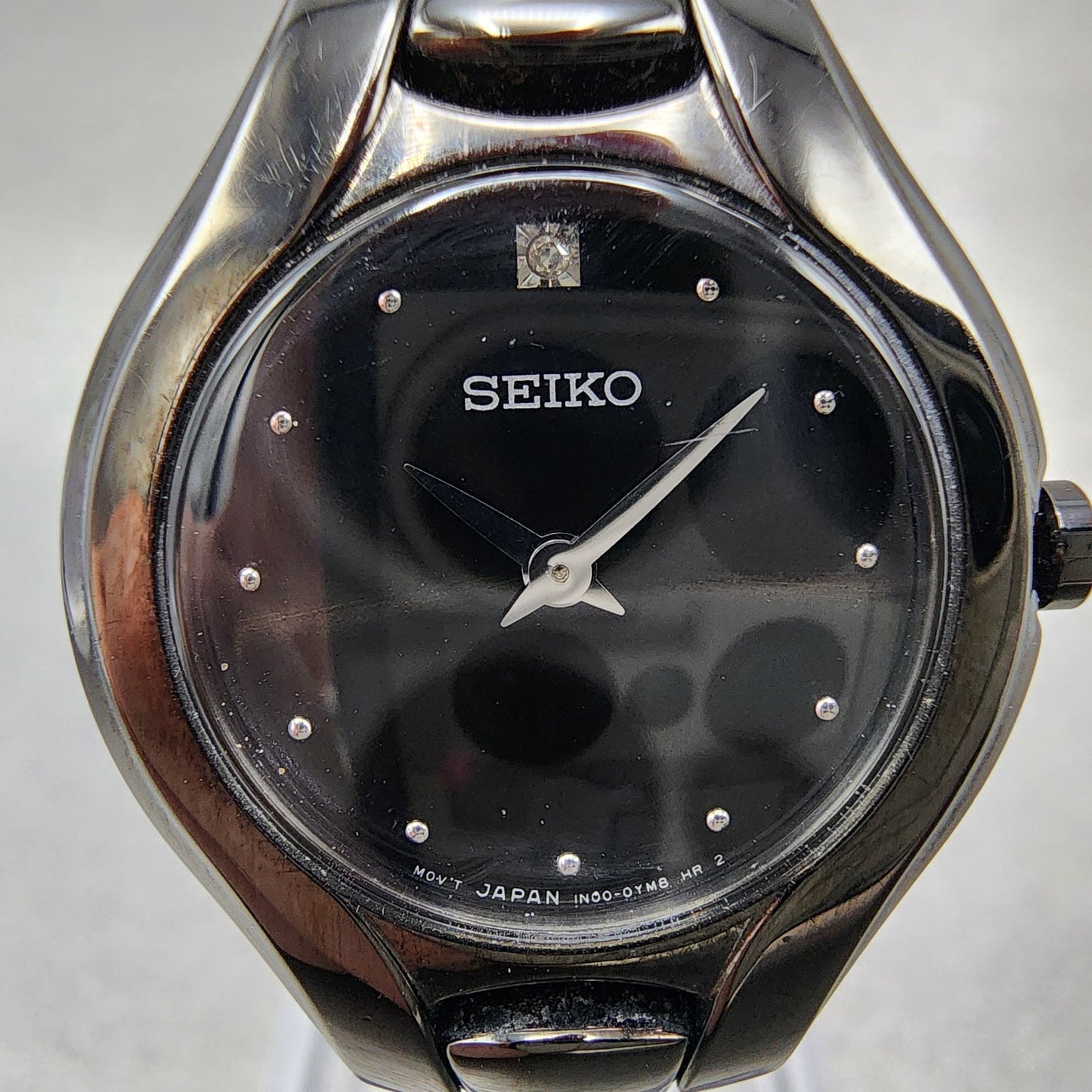 Seiko Watch Women 25mm Black Dial Black Tone Diamond 1n00-0rc0 New Battery