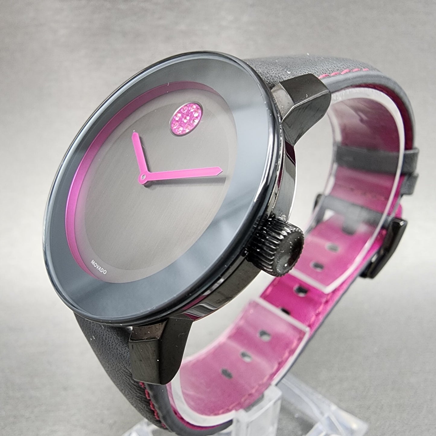 Movado Bold Watch Women 36mm Black Dial Black Case Breast Cancer ED New Battery