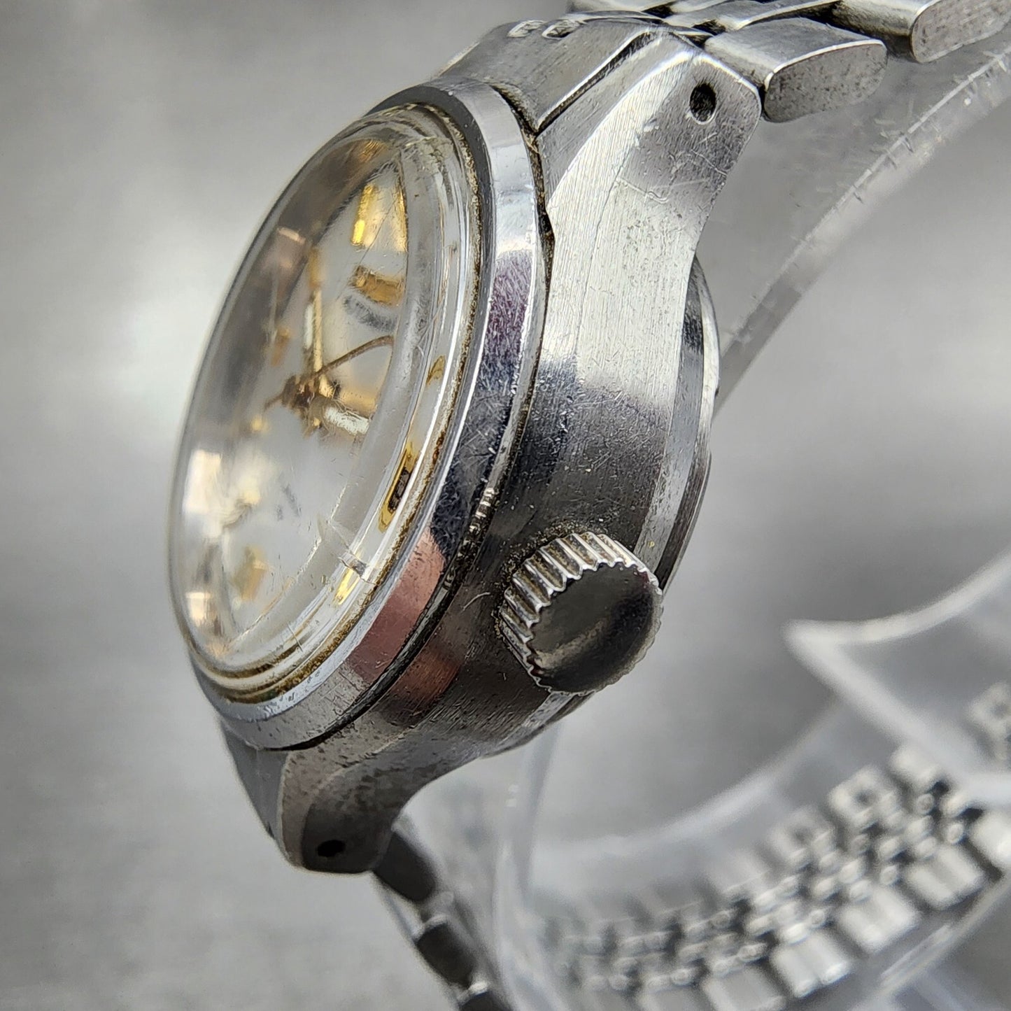 Seiko Automatic Watch Women 23mm Silver Dial Silver Tone Date 4205-0160 Runs