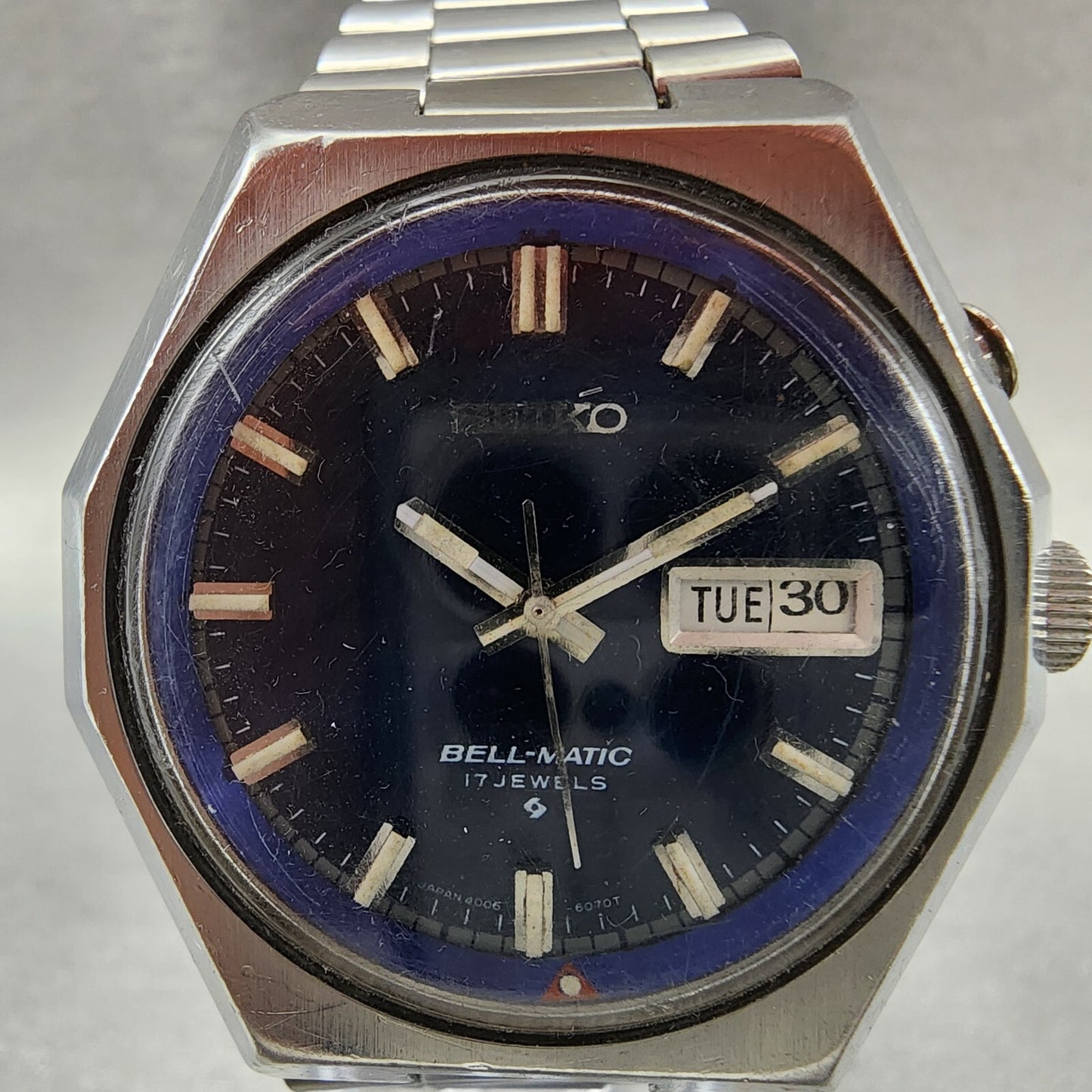 Seiko Bell Matic Watch Men 40mm Blue Dial Steel Daydate Octagon 4006-6059 Runs