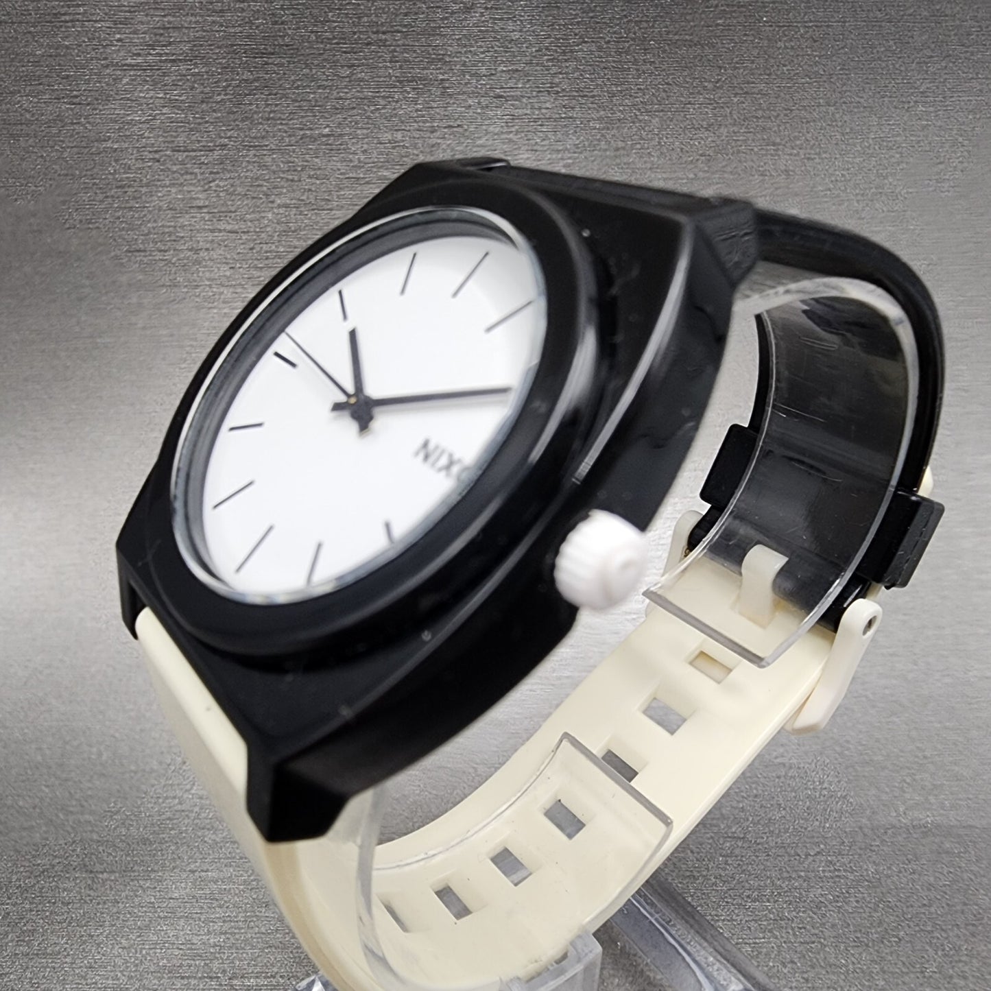 Nixon Time Teller P Watch Men 39mm White Dial Black & White Tone New Battery