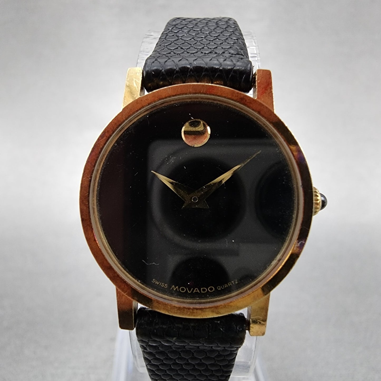 Movado Museum Watch Women 22mm Black Dial 14K Solid Gold Round New Battery