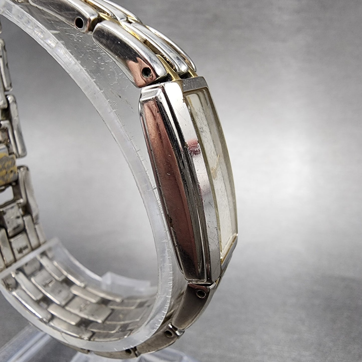 Seiko Tank Watch Women 15mm Cream Dial Two Tone Rectangle 4N00-7089 New Battery