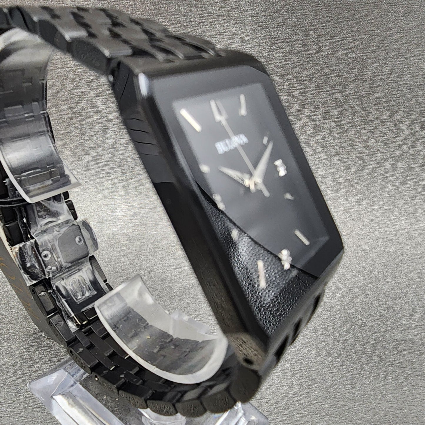 Bulova Quadra Watch Men 31mm Black Dial Black Tone Octagon 98D164 Bracelet