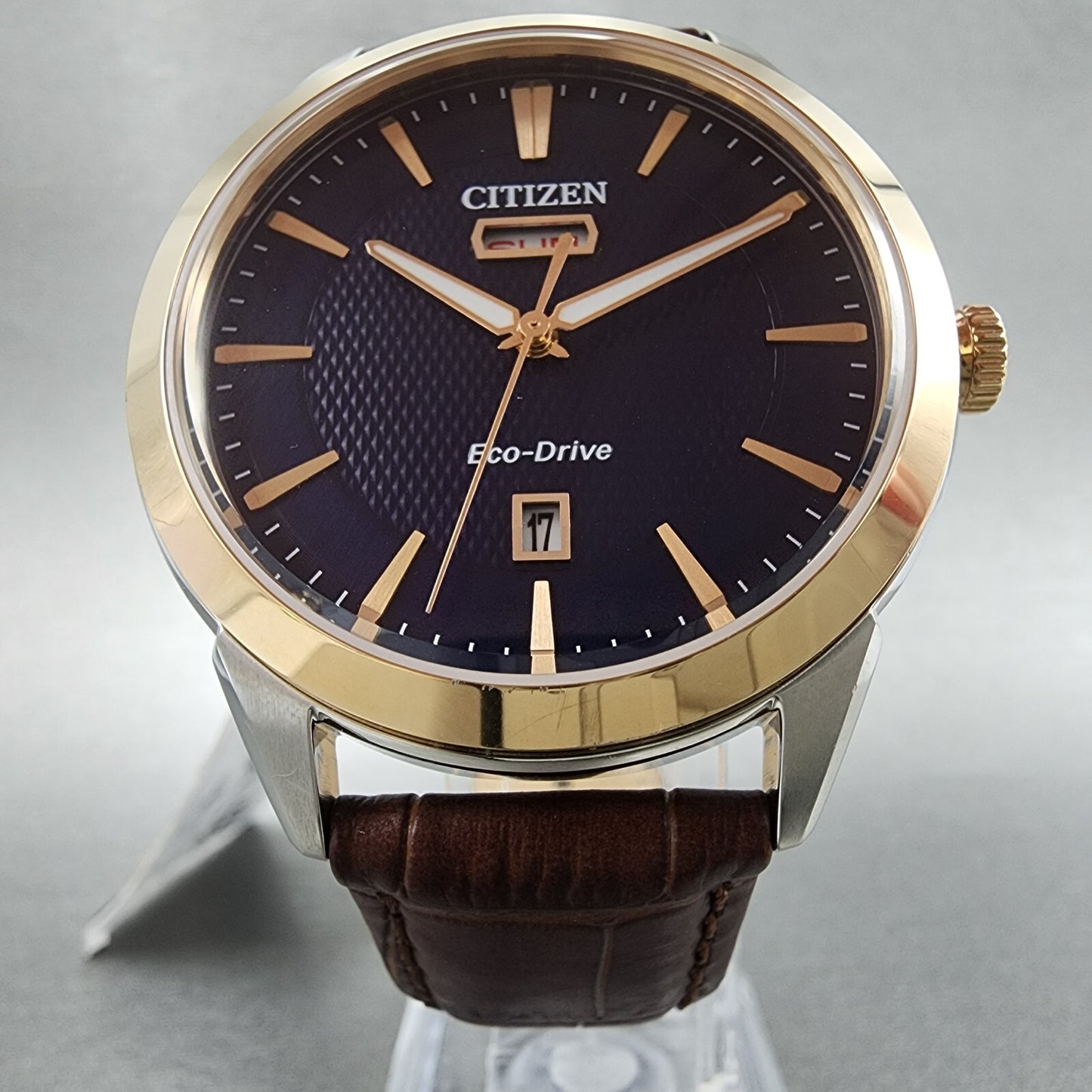 Citizen Eco-Drive Watch Men 40mm Blue Dial Two Tone Daydate Round AW0096-06L