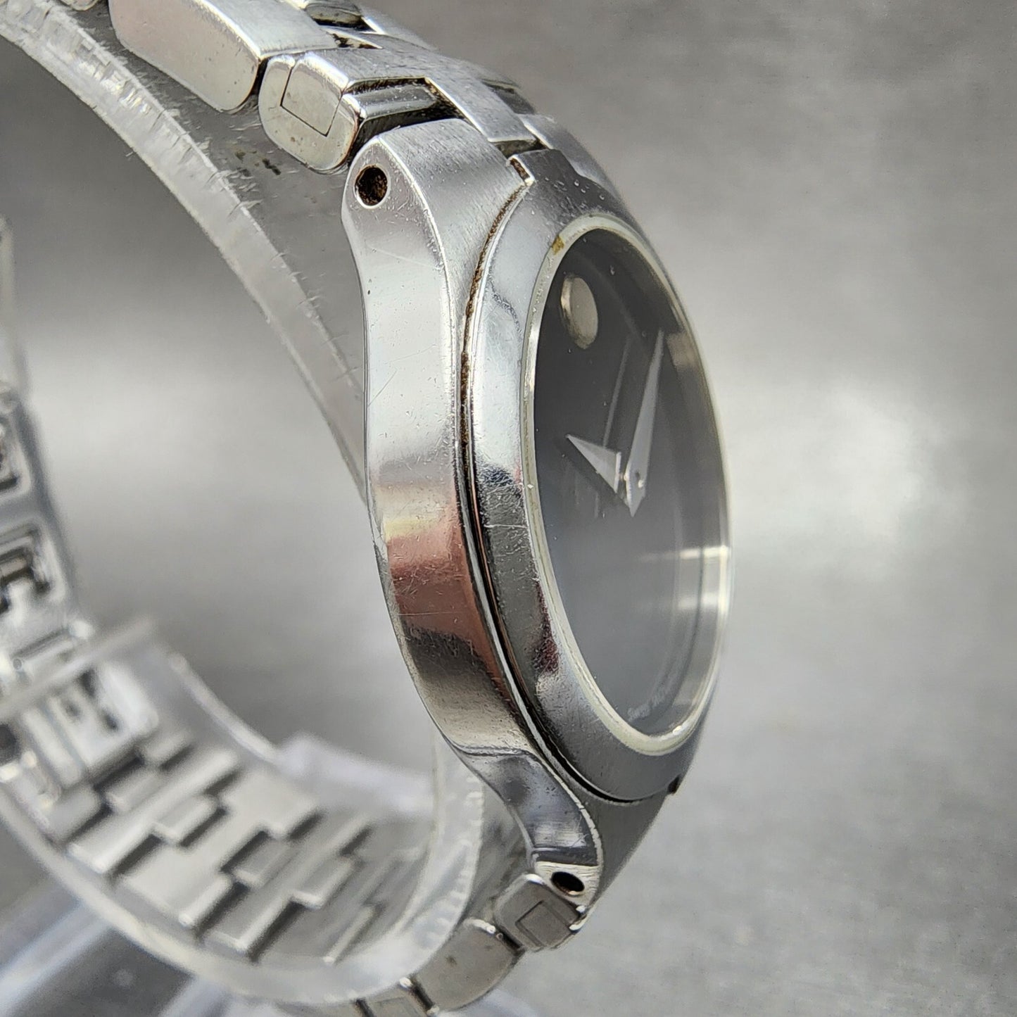 Movado Juro Watch Women 24mm Black Dial Steel Round 84 E4 1844 New Battery