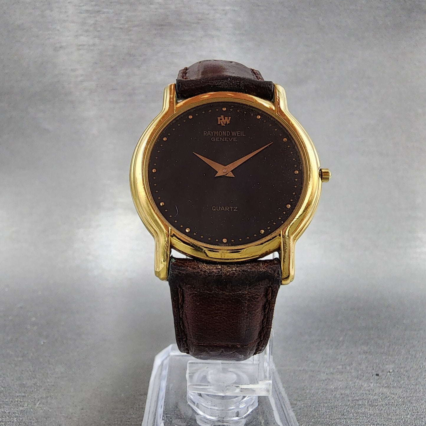 Raymond Weil Watch Men 32mm Black Dial Gold Plated Round 114 New Battery