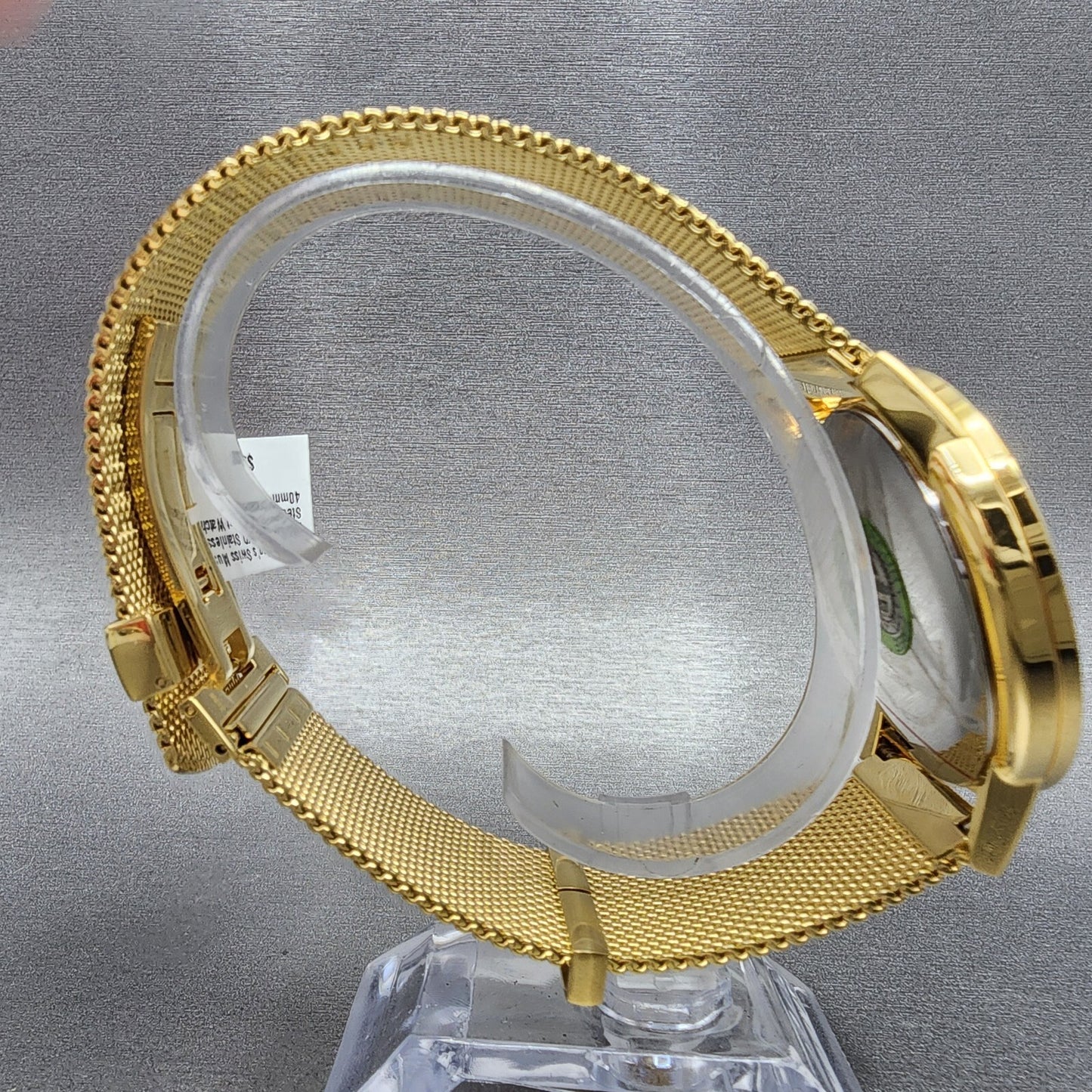 Movado Museum Watch Men 40mm Black Dial Gold Case Round Mesh Band 0607396