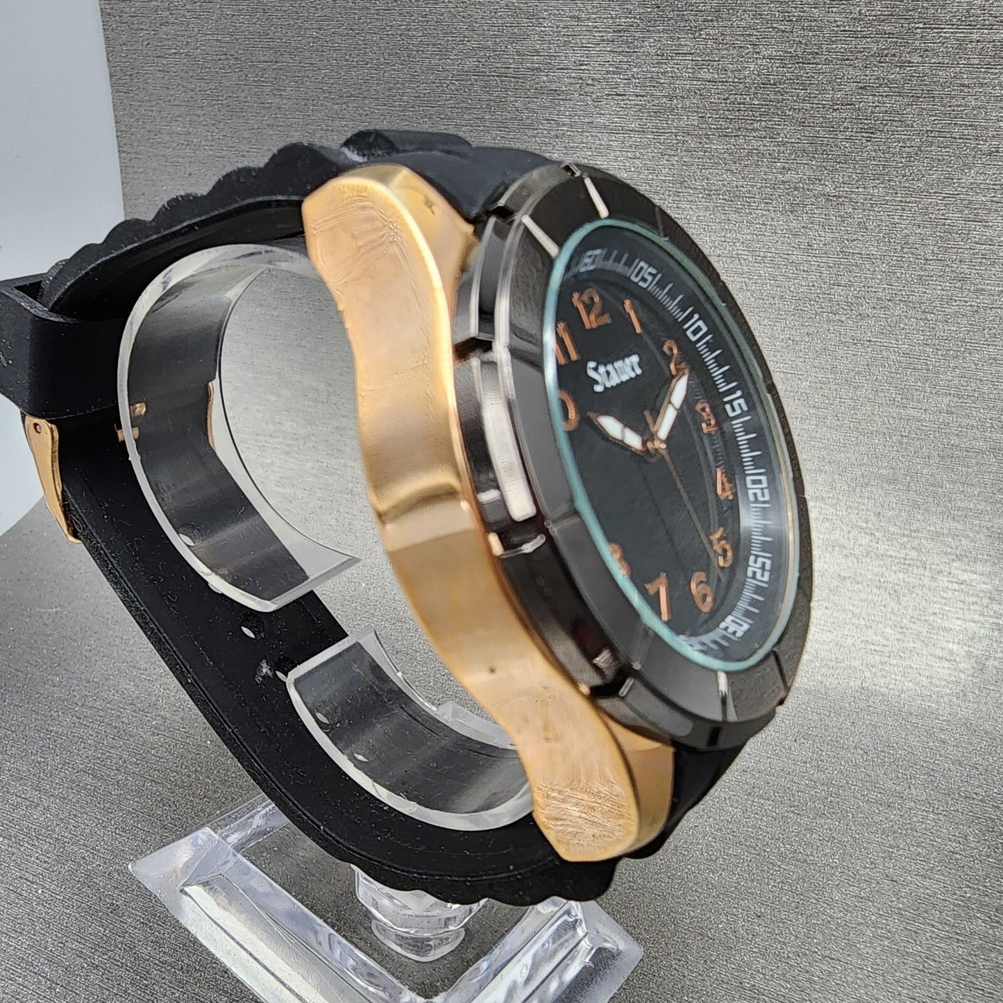 Stauer Blazon Watch Men 36mm Black Dial Rose Gold Tone Round 23523 New Battery