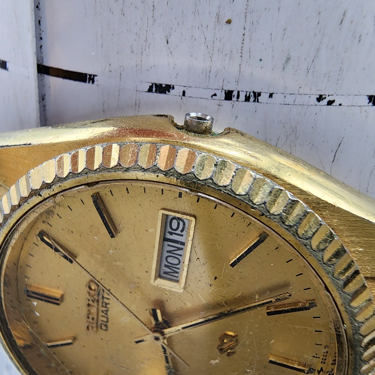 Seiko SQ President Watch Men 36mm Gold Dial Gold Tone Daydate 5y238a69 PARTS12