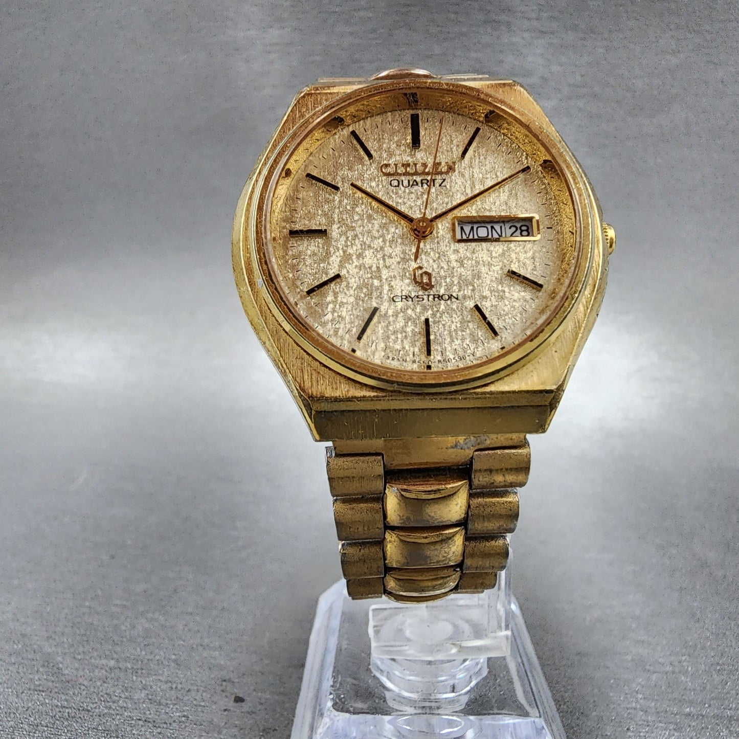 Citizen CQ Watch Men 36mm Champagne Dial Gold Tone Daydate 4-850998 PARTS