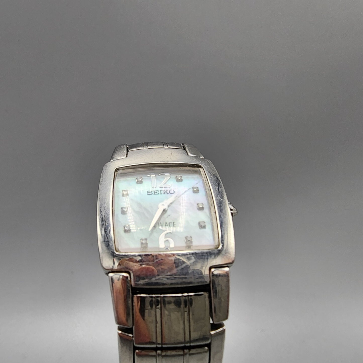 Seiko Vivace Watch Women Silver Tone MOP Dial Diamond Markers 22mm Square NewBat