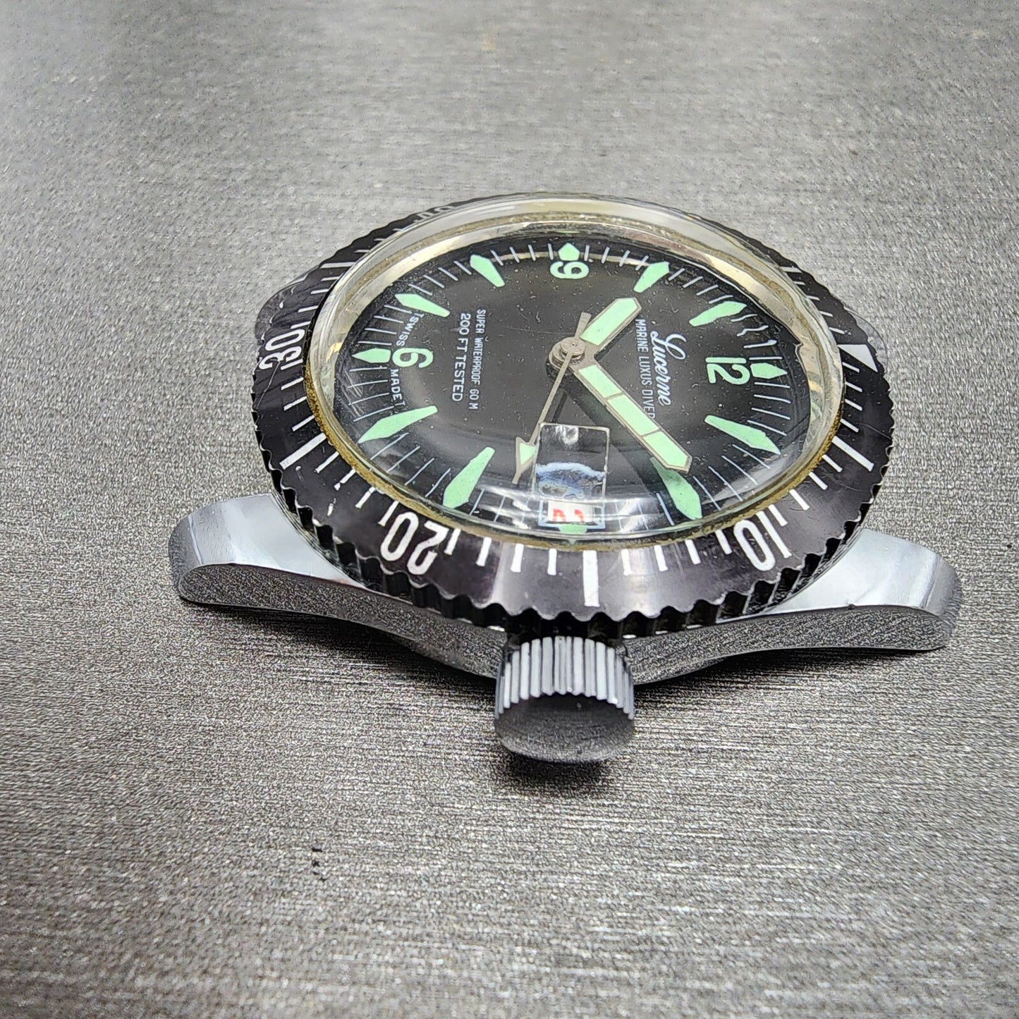 Lucerne Marine Luxus Diver Watch Men 36mm Black Dial Silver Tone Date PARTS