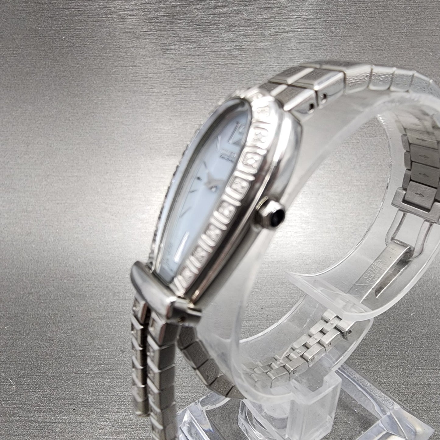 Citizen Eco-Drive Watch Women 16mm MOP Dial Steel Horse Shoe Diamonds Works