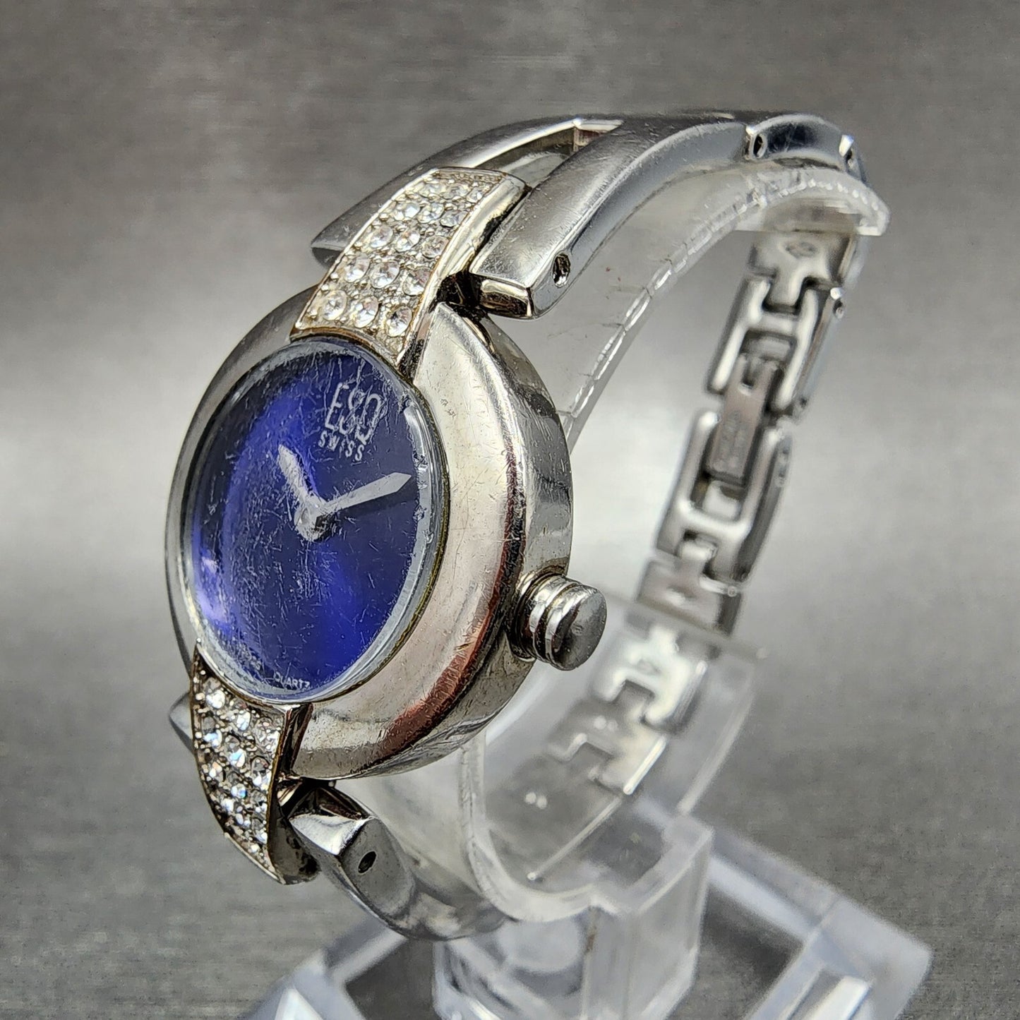 ESQ Tank Watch Women 23mm Blue Dial Silver Tone Crystal Bezel E5226 New Batt