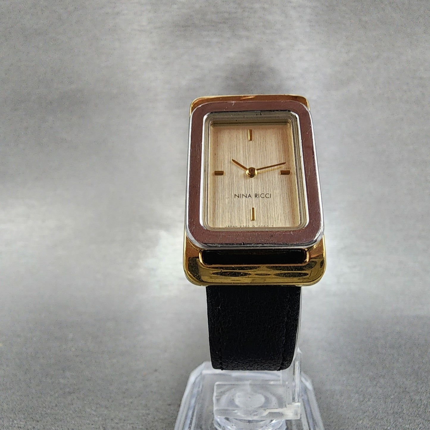 Nina Ricci Tank Watch Women 21mm Champagne Dial Two Tone Rectangle New Battery