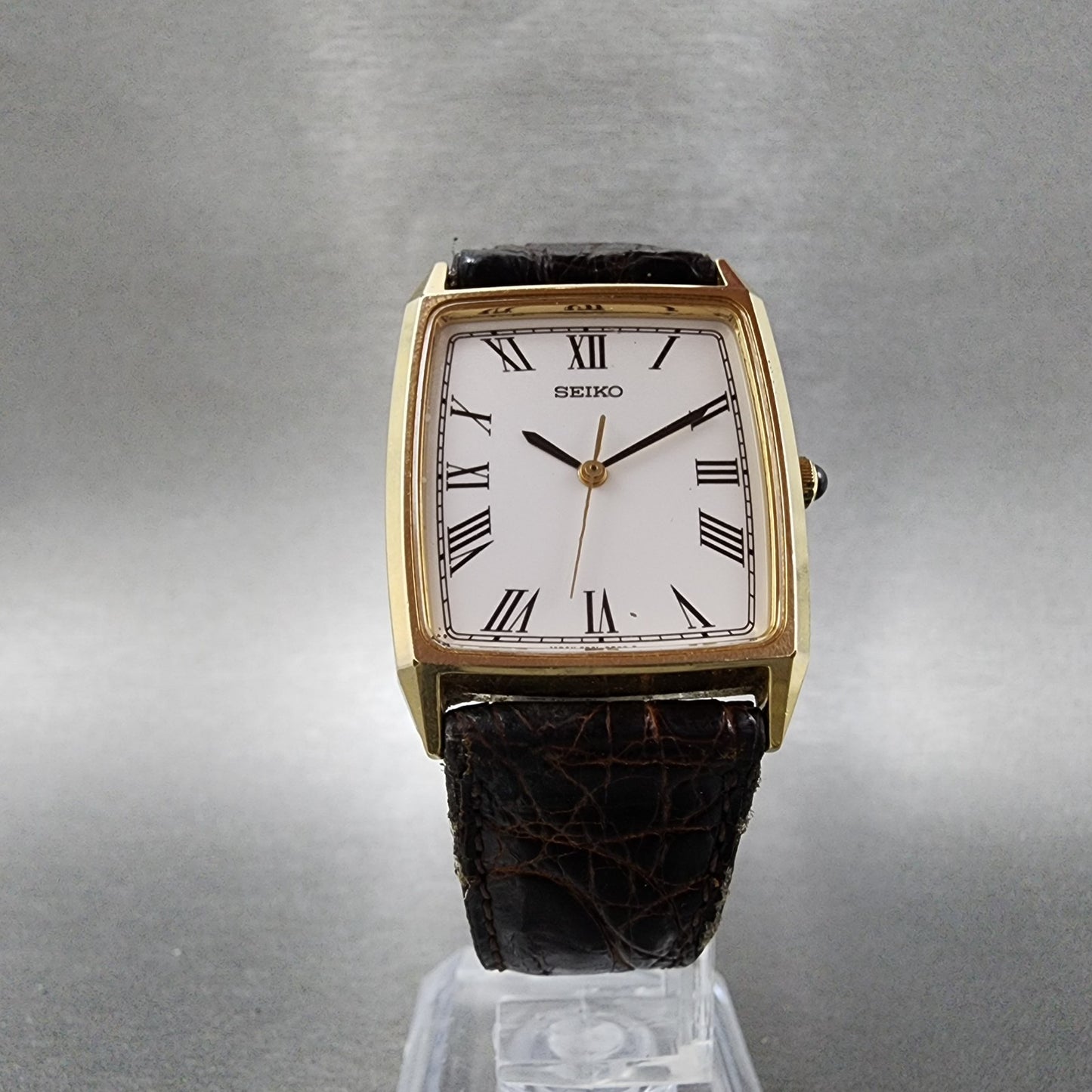 Seiko Tank Watch Men 27mm White Dial Gold Tone 5p31-5e10 New Battery