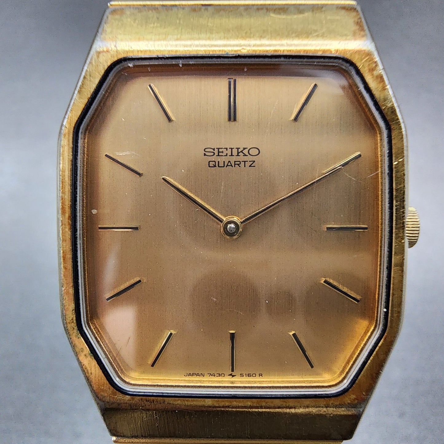 Seiko Tank Watch Men 28mm Gold Dial Gold Tone Octagon 7430-5079 New Battery