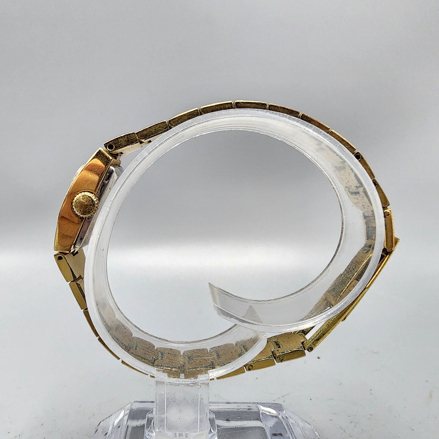 Stowa Pallas Watch Women Gold Tone Gold Dial 16mm Rectangle Manual Wind Runs