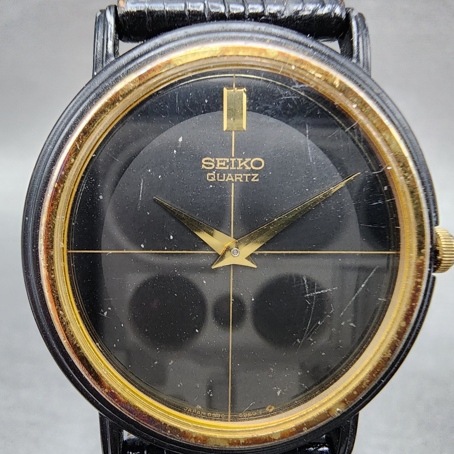 Seiko Watch Men 32mm Black Dial Black Tone Oval 6530-5129 PARTS
