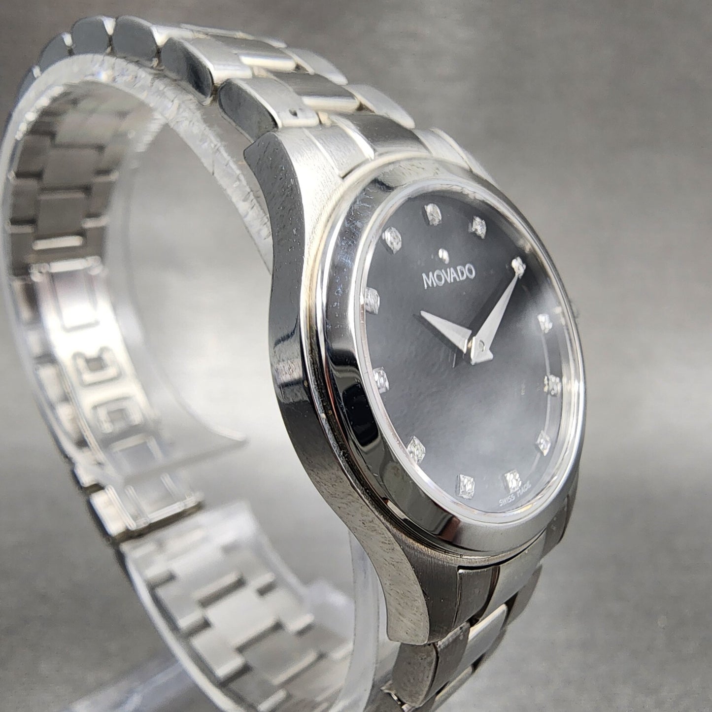 Movado Junior Sport Watch Women 26mm Black Dial Steel Round New Batt Full Set
