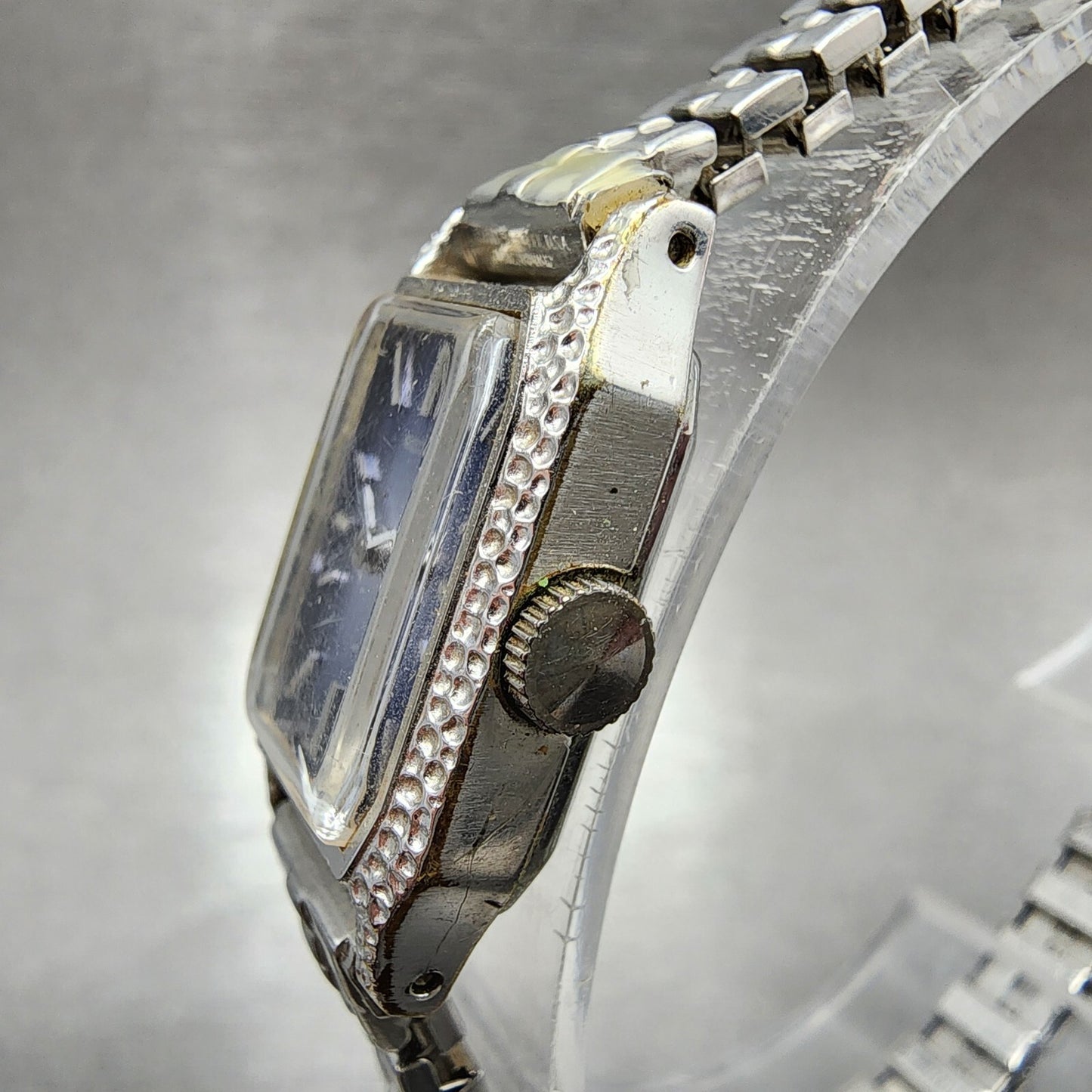 VTG Seiko Watch Women 15mm Blue Dial Silver Tone Manual Wind Rectangle Runs