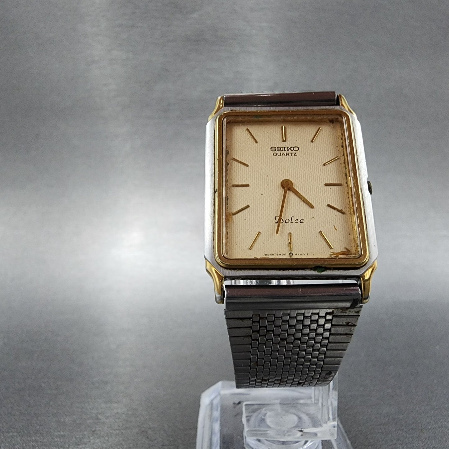 Seiko Dolce Tank Watch Men 25mm Champagne Dial Two Tone 9520-5130 New Batt READ!
