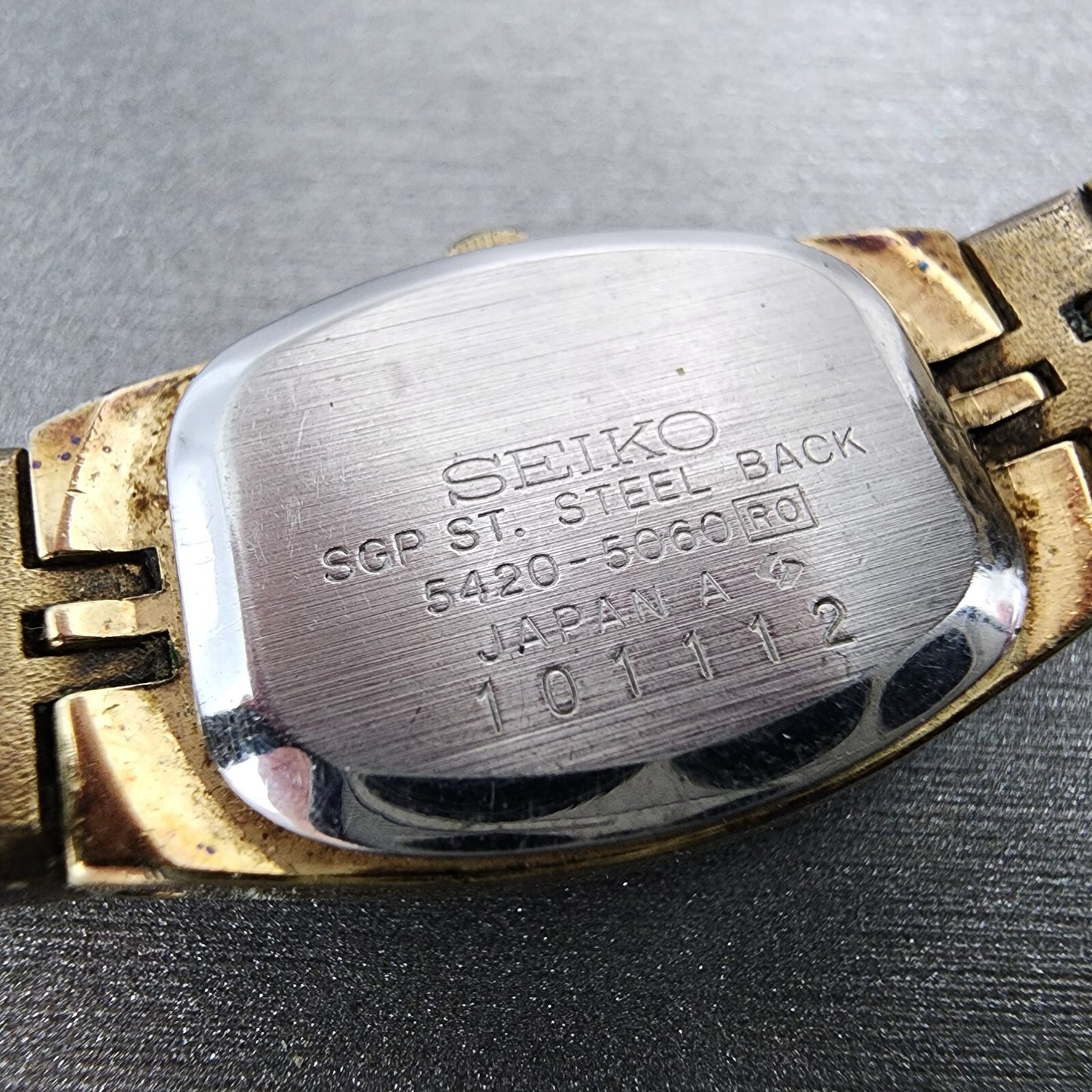 VTG Seiko Watch Women 17mm Silver Dial Gold Tone Rectangle 5420-5060 New Battery